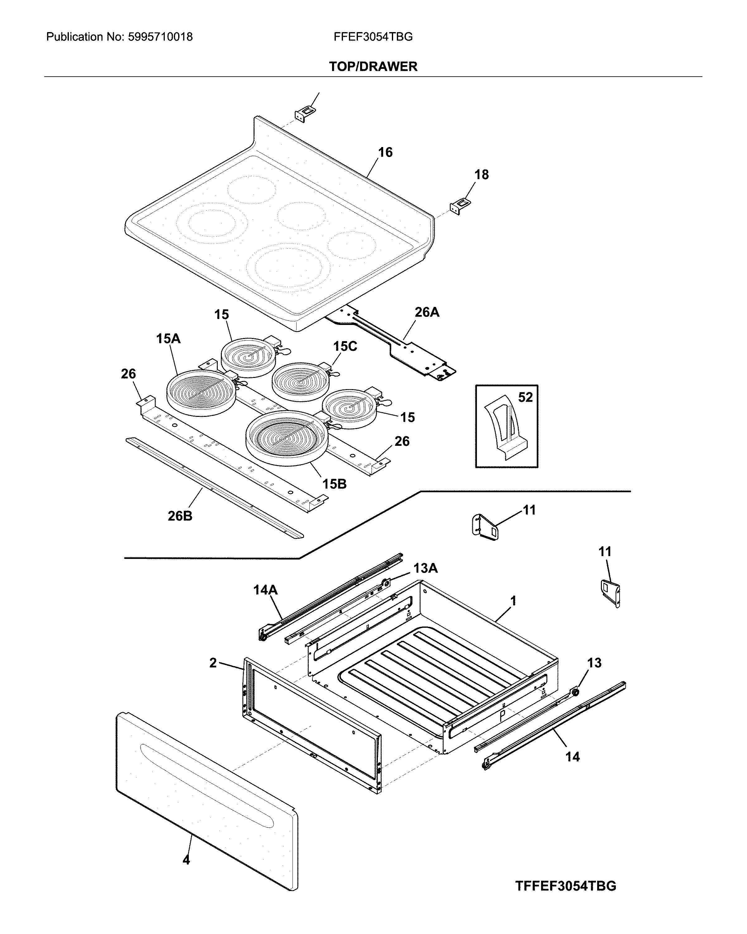 Frigidaire FFEF3054TBG top/drawer diagram