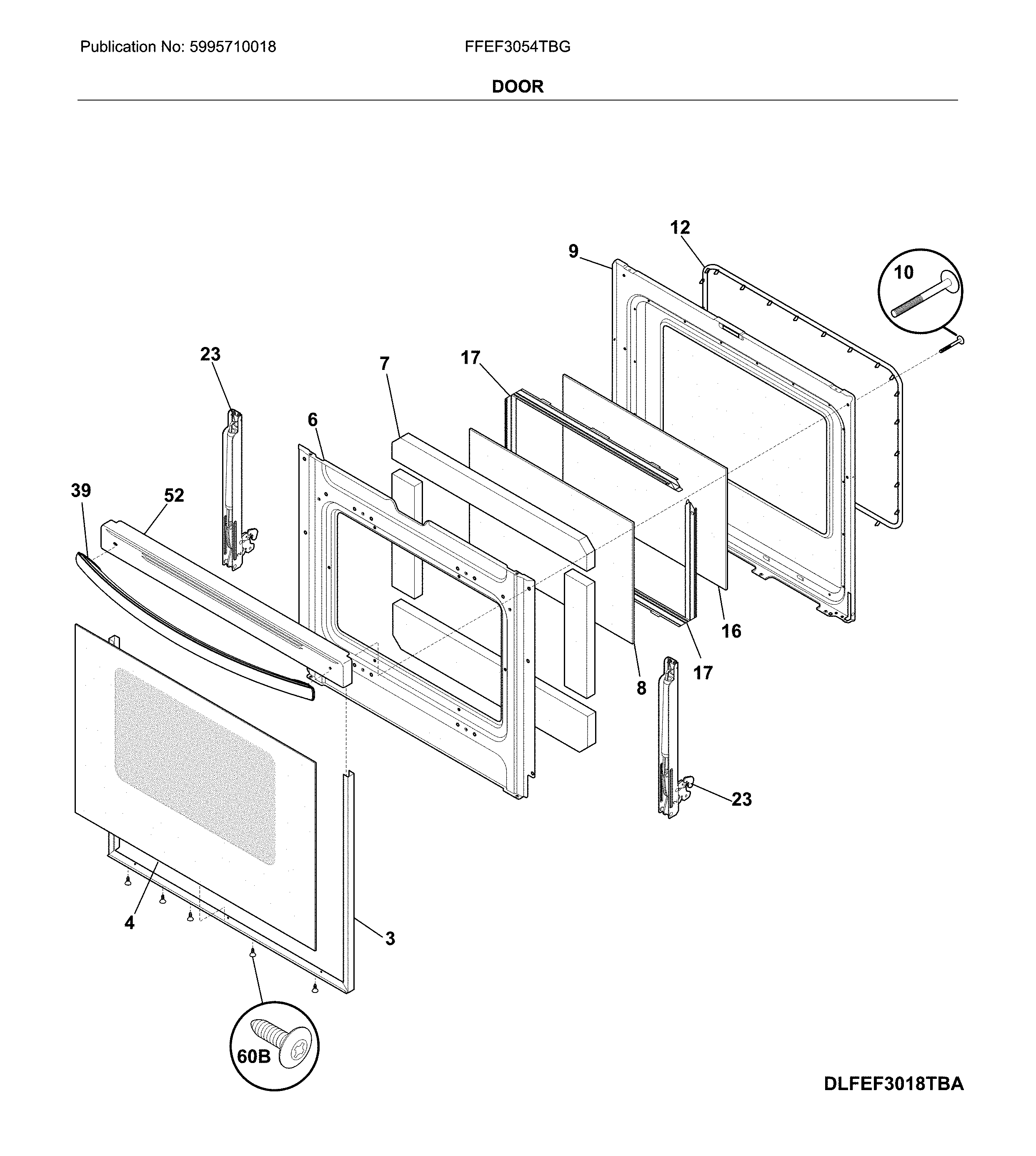 Frigidaire FFEF3054TBG door diagram