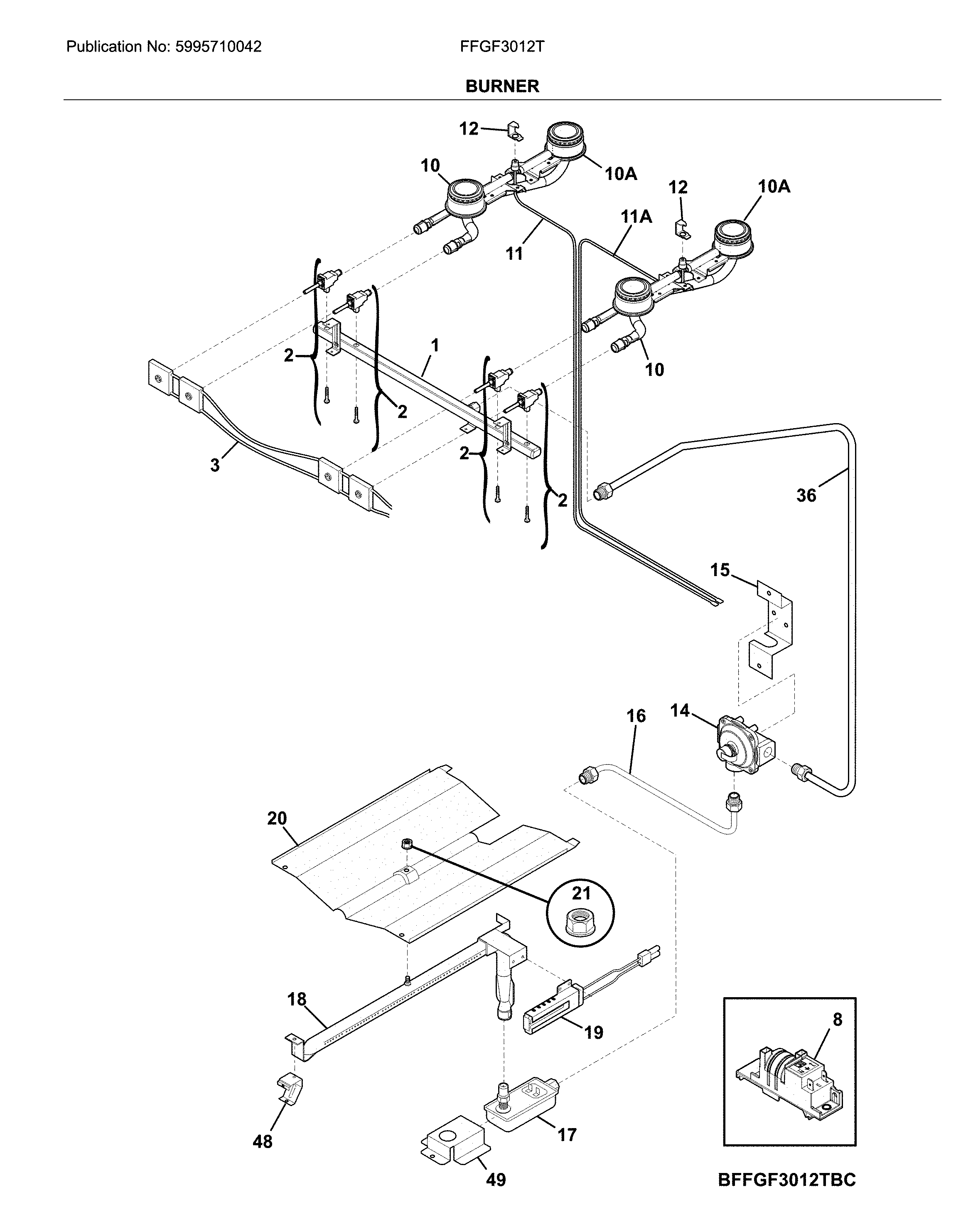 Frigidaire FFGF3012TWC burner diagram
