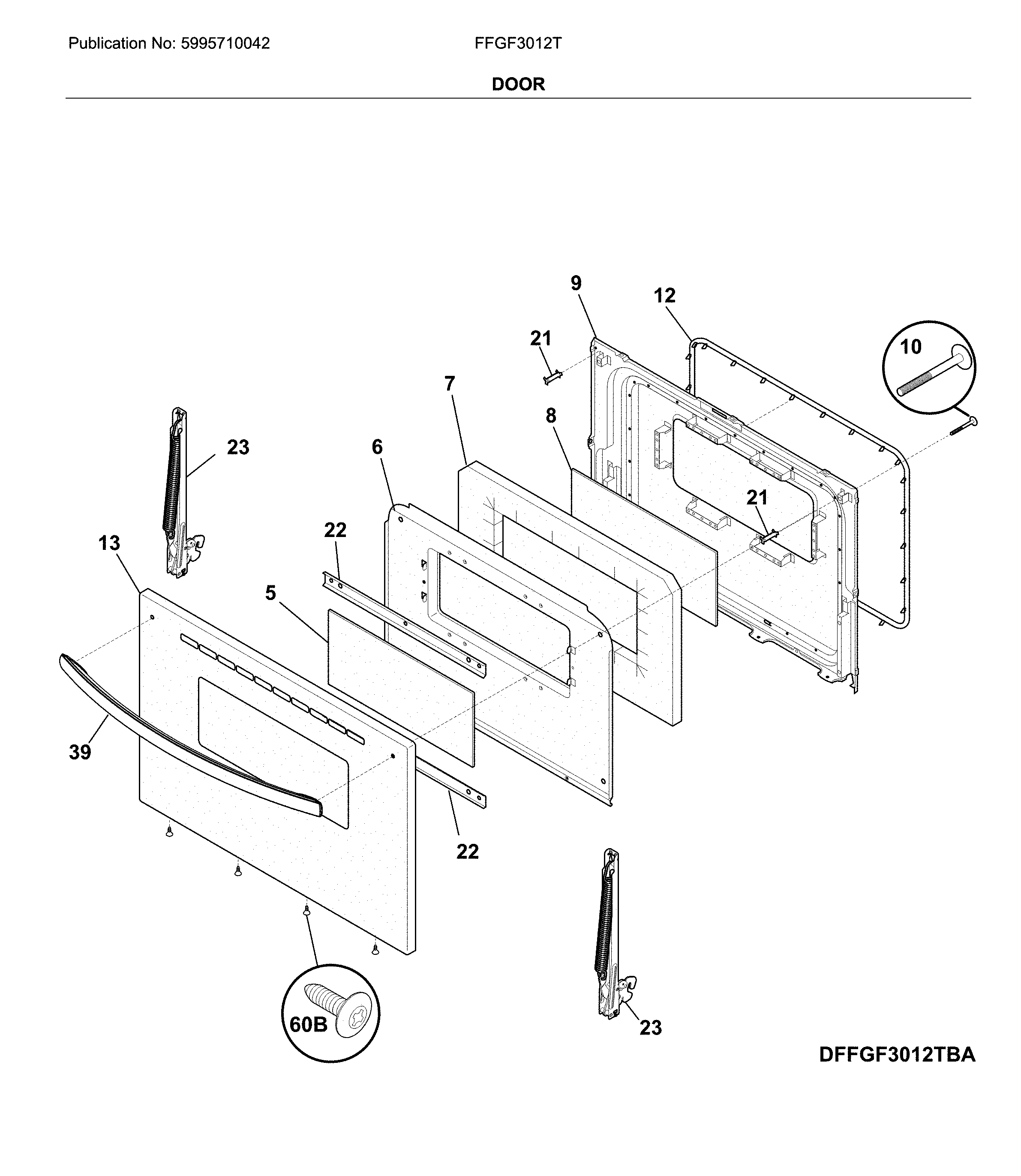 Frigidaire FFGF3012TWC door diagram