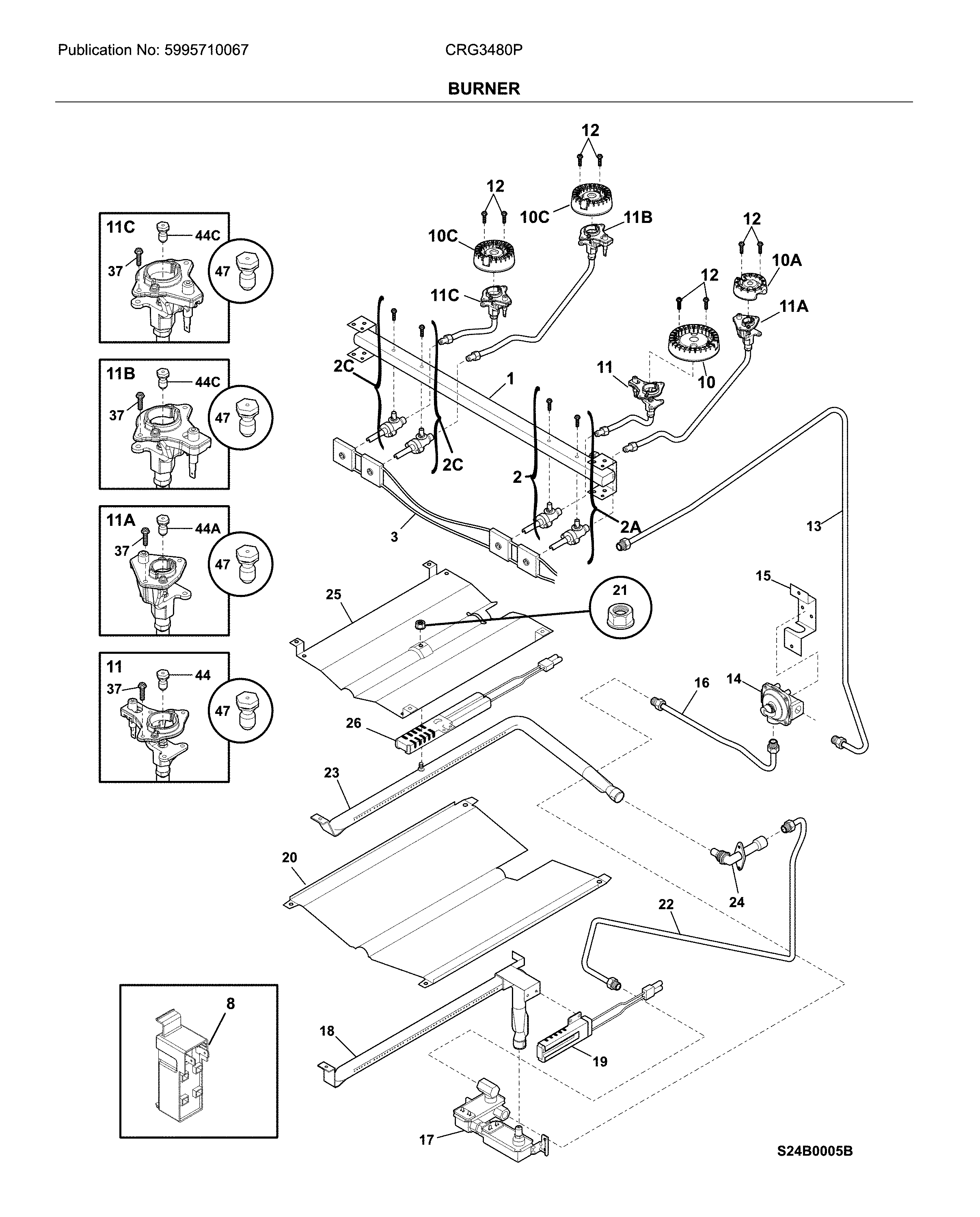 Crosley CRG3480PBD burner diagram