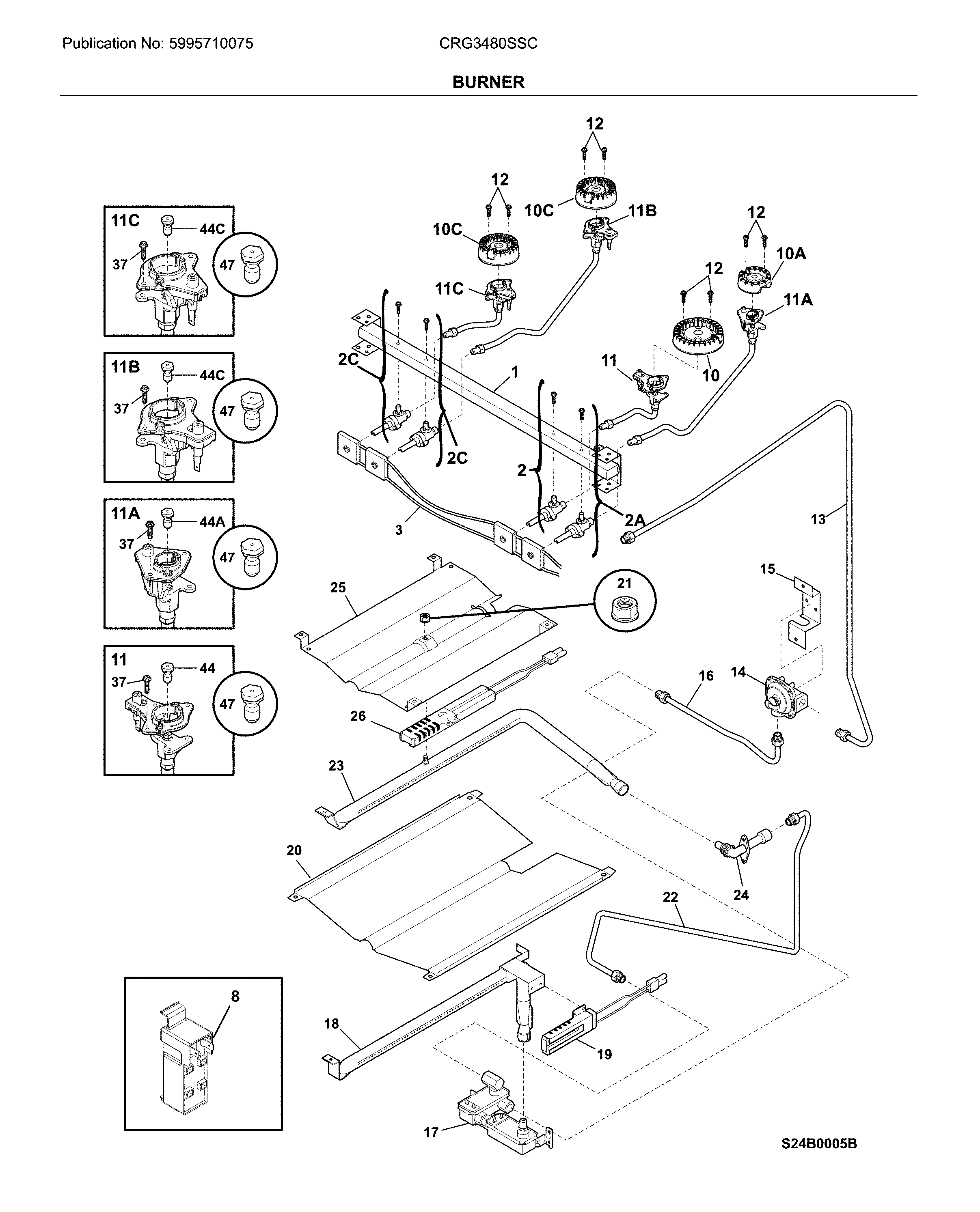 Crosley CRG3480SSC burner diagram