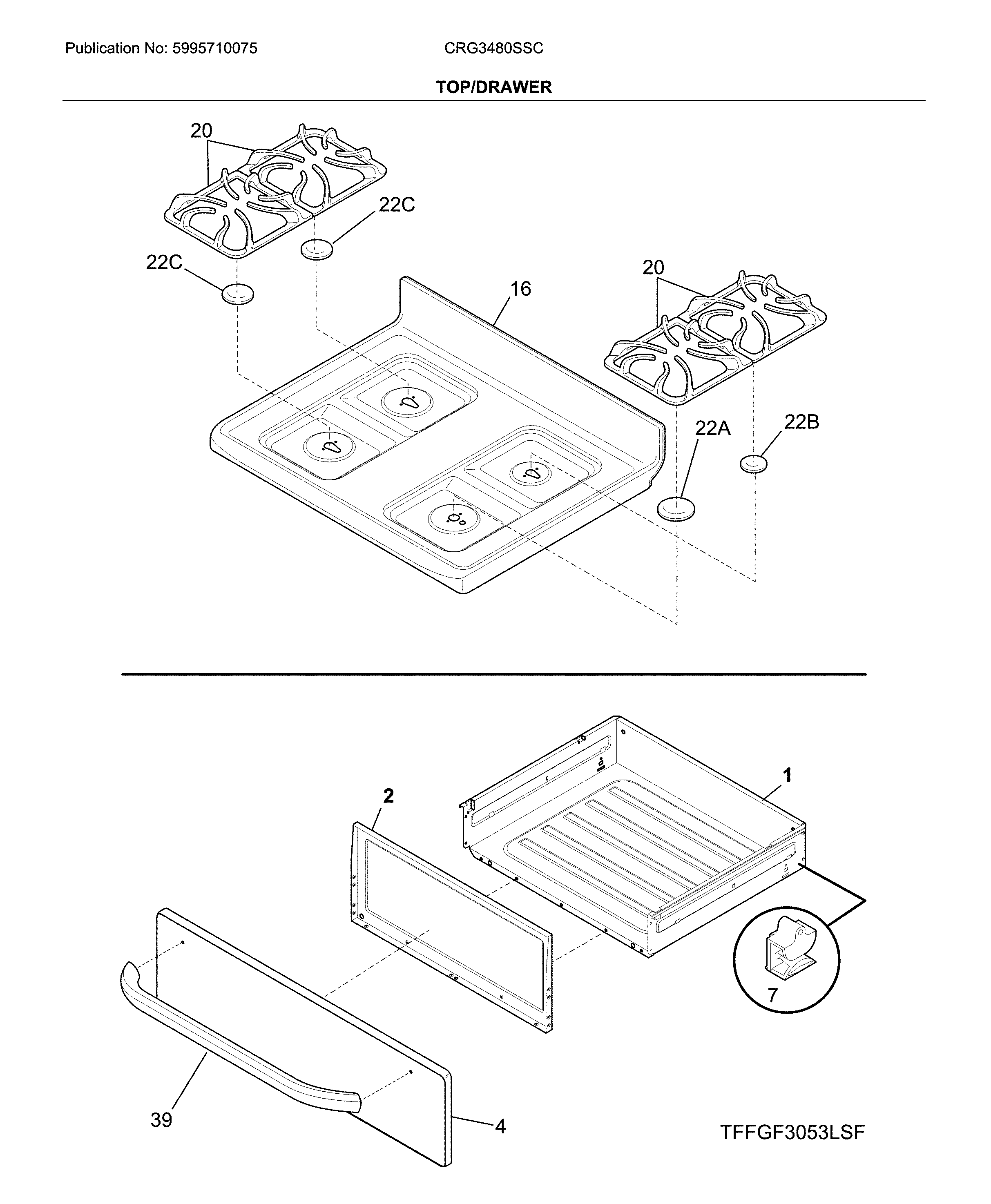 Crosley CRG3480SSC top/drawer diagram