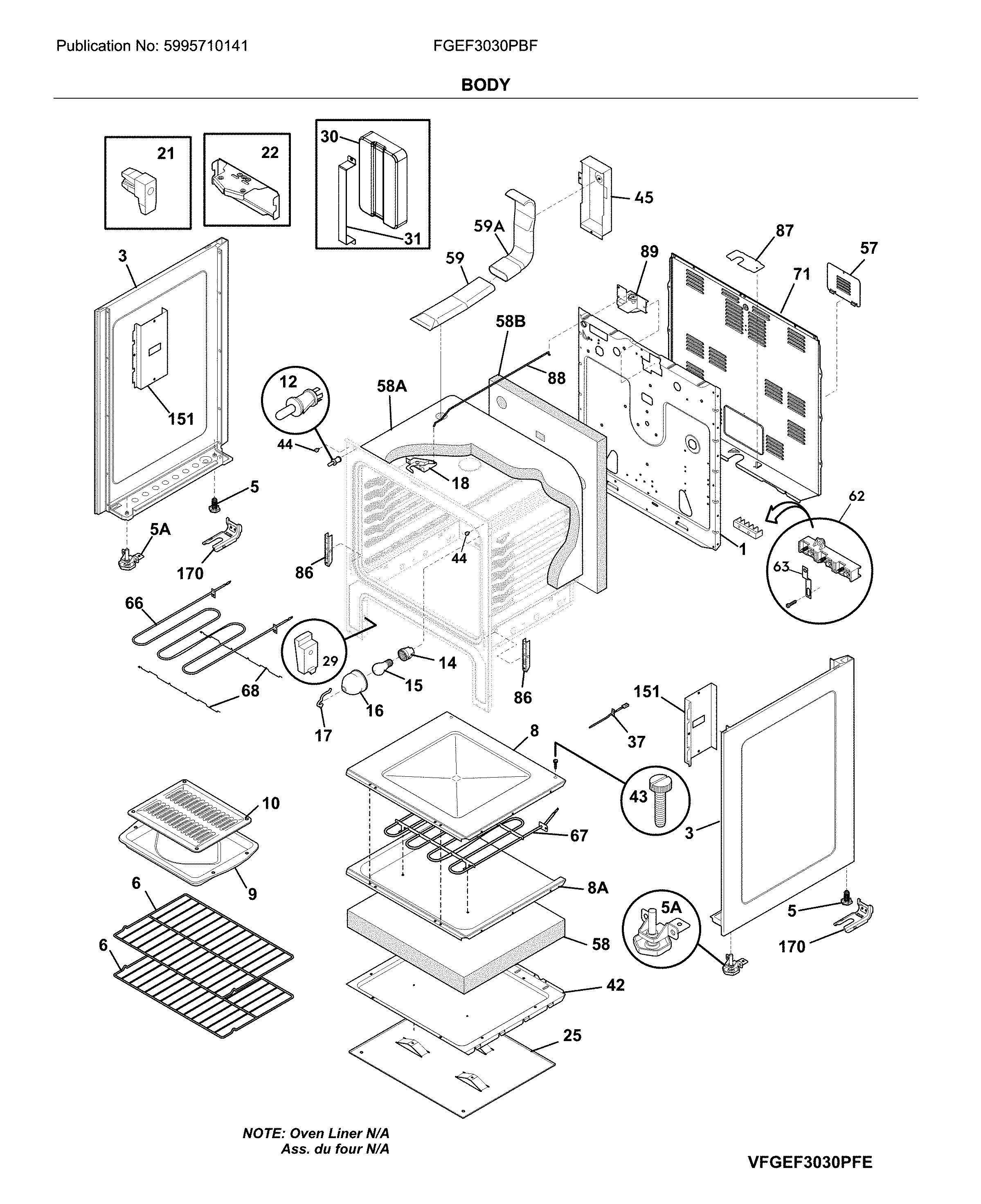 Frigidaire FGEF3030PBF body diagram