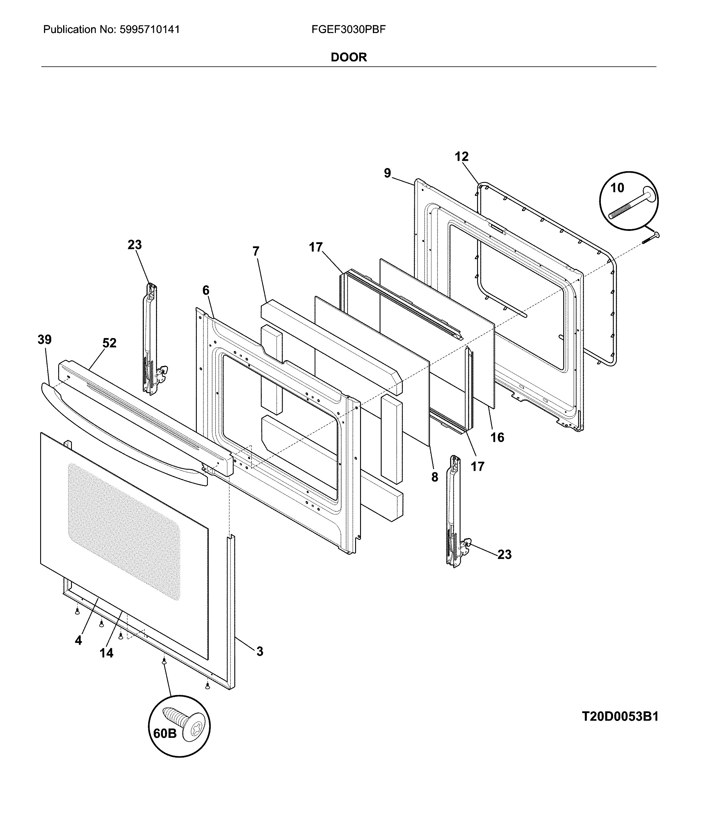 Frigidaire FGEF3030PBF door diagram