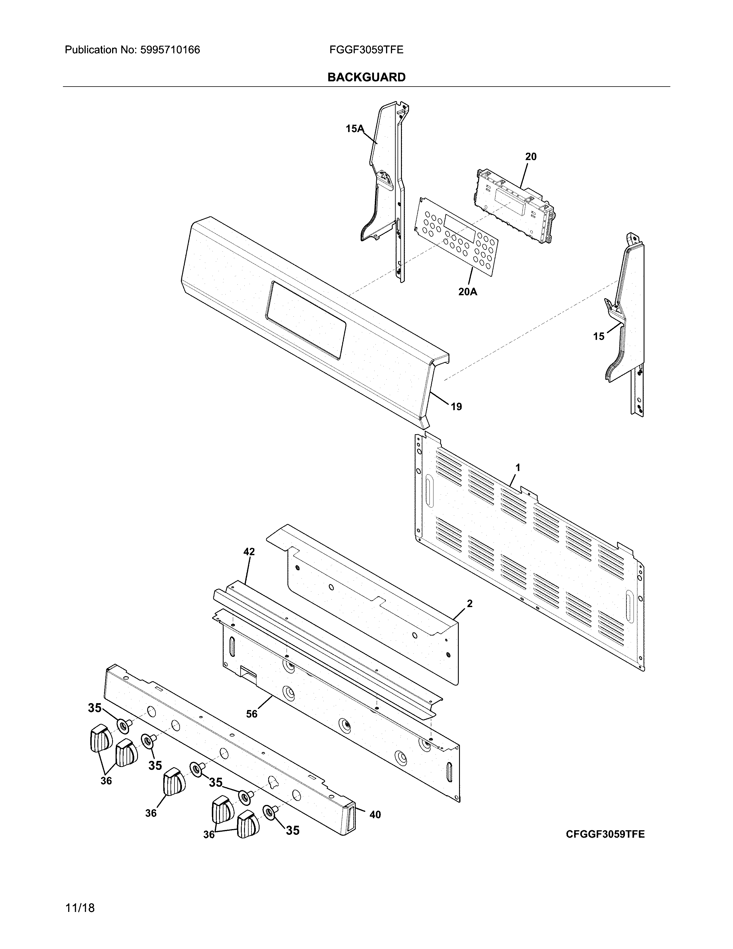 Frigidaire FGGF3059TFE backguard diagram