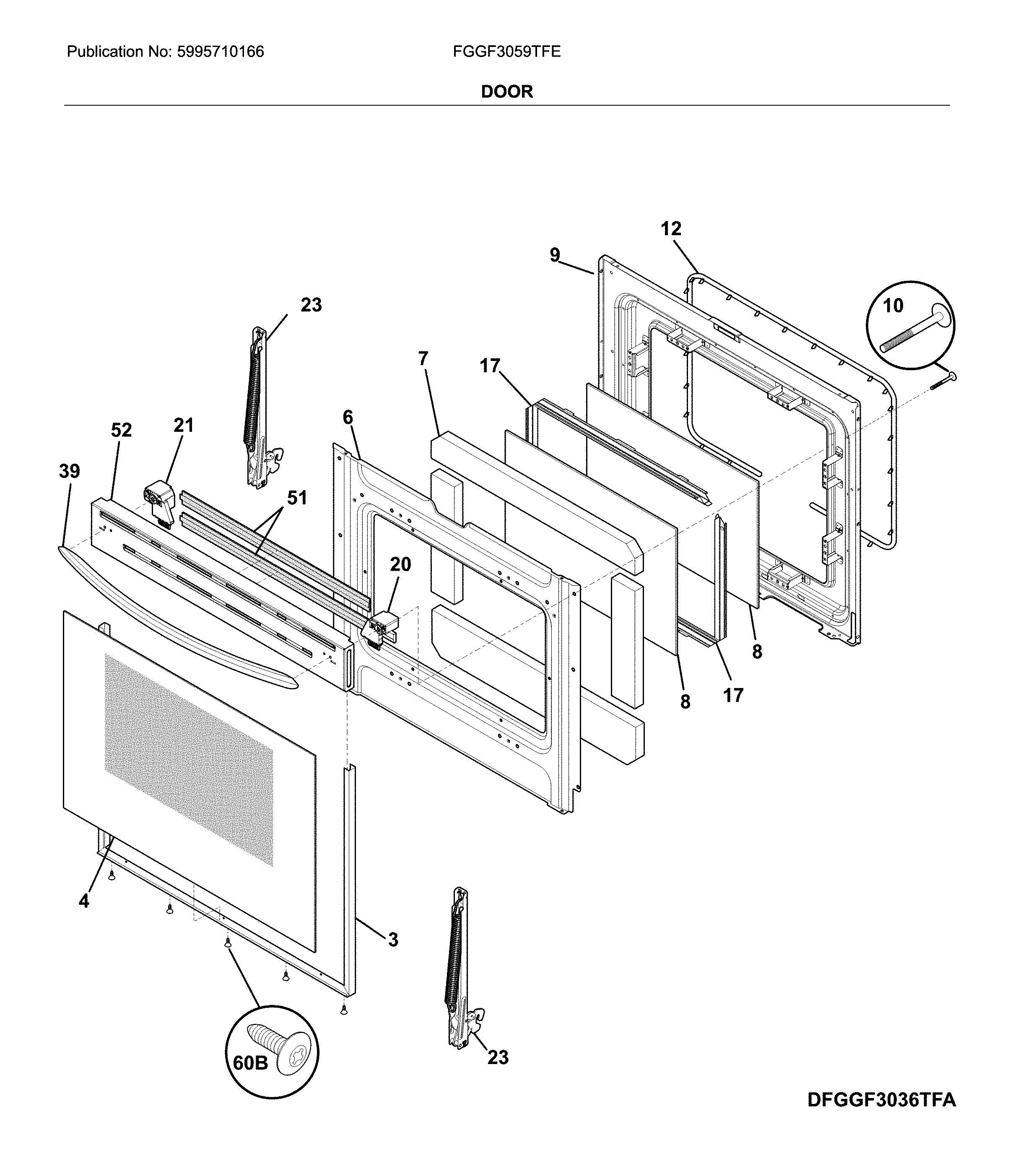 Frigidaire FGGF3059TFE door diagram