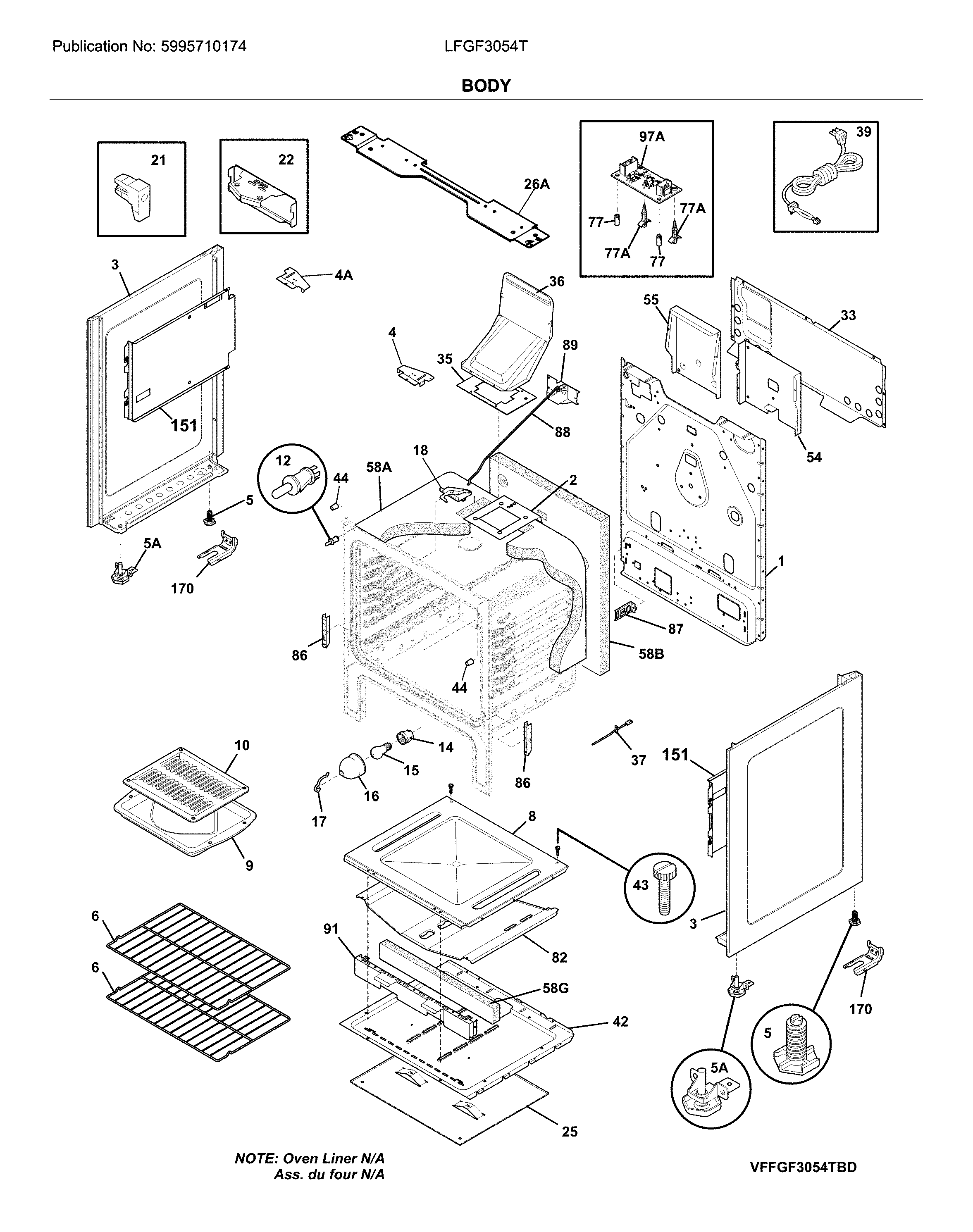 Frigidaire LFGF3054TFC body diagram