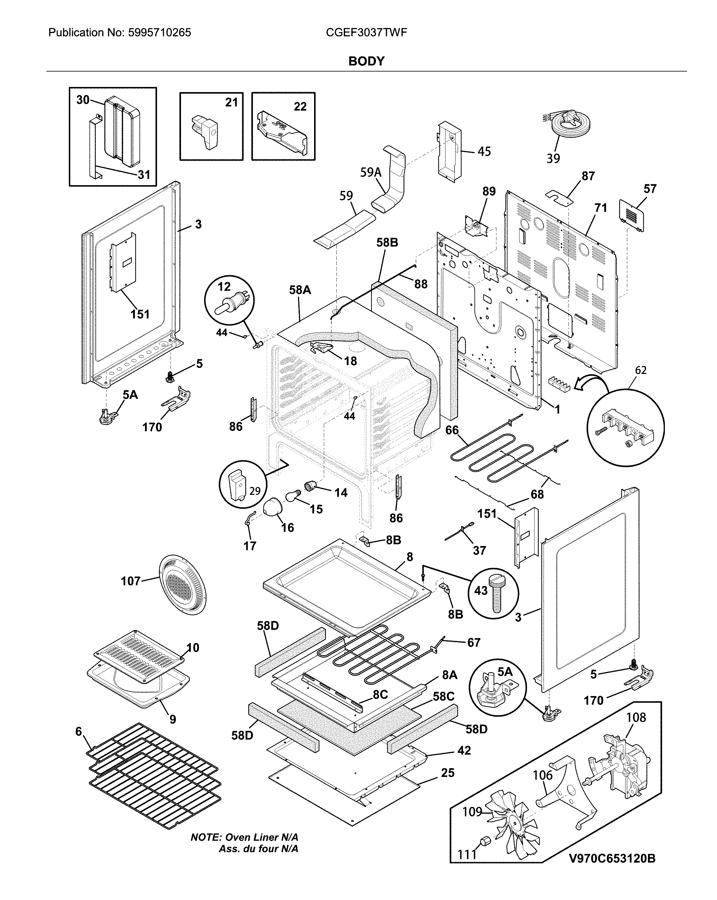 Frigidaire CGEF3037TWF body diagram