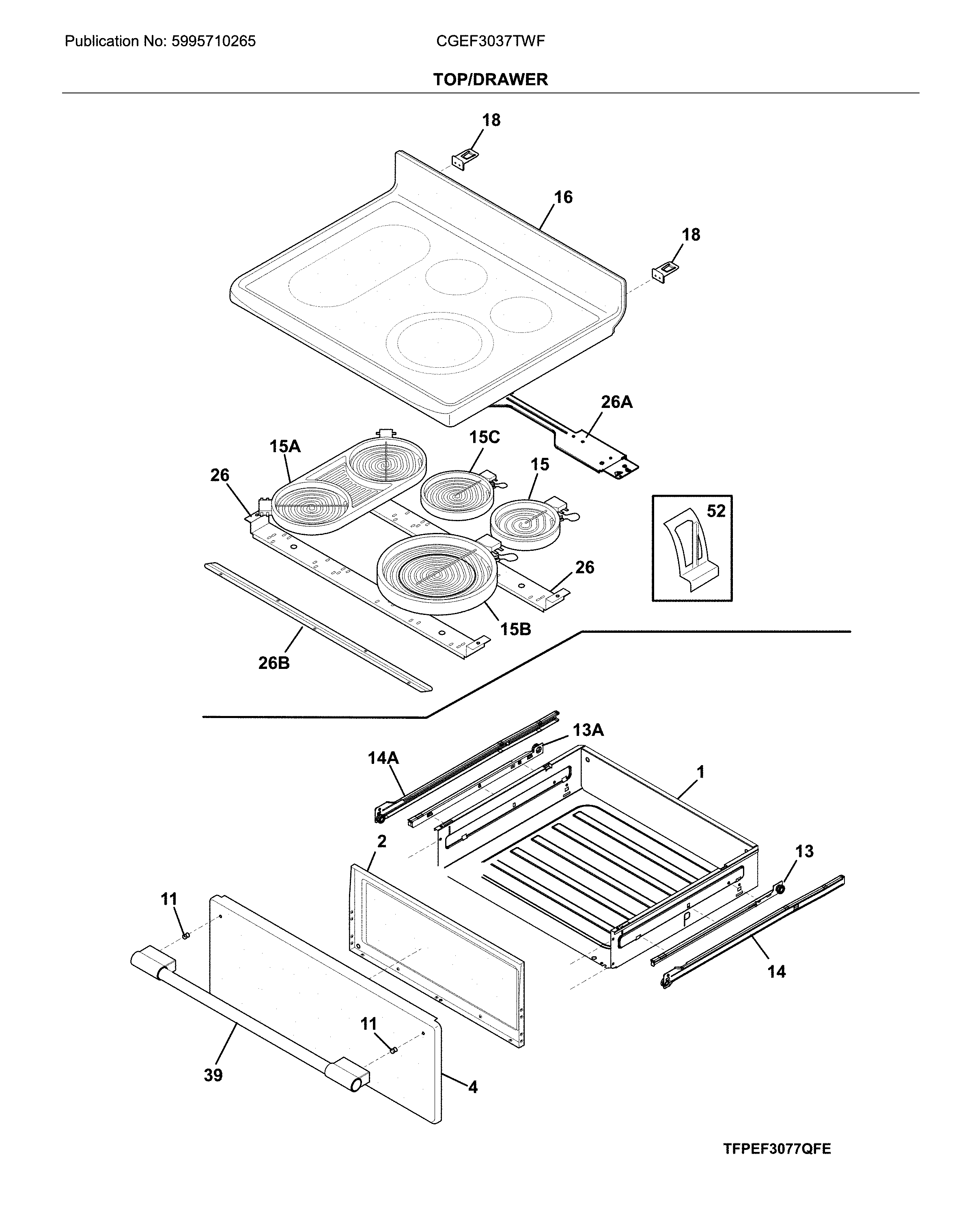 Frigidaire CGEF3037TWF top/drawer diagram