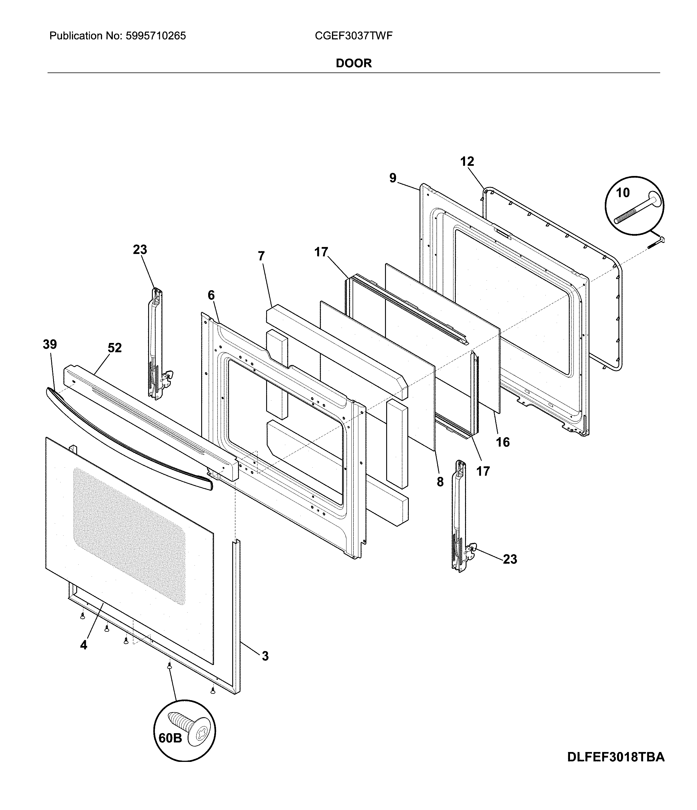 Frigidaire CGEF3037TWF door diagram