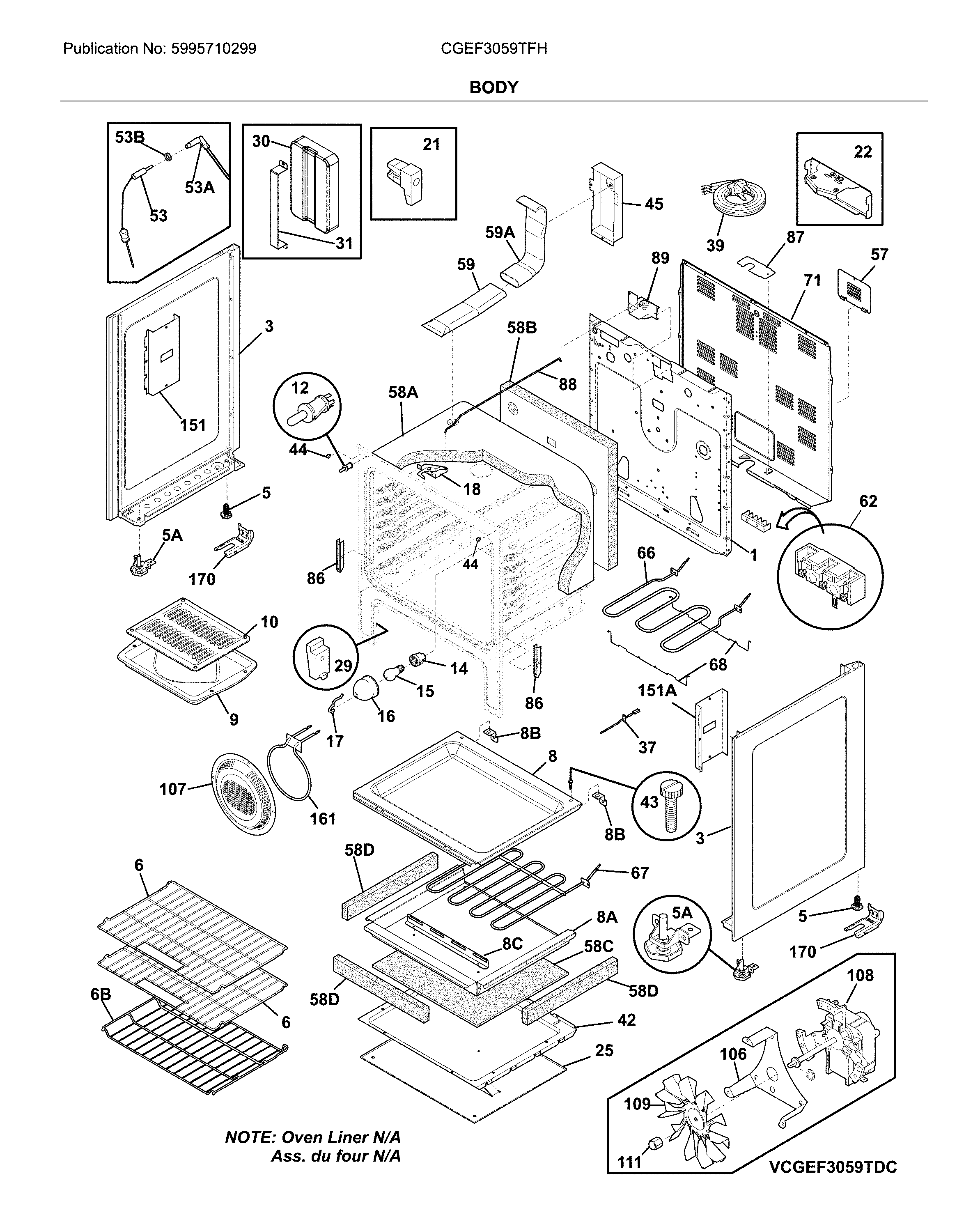 Frigidaire CGEF3059TFH body diagram