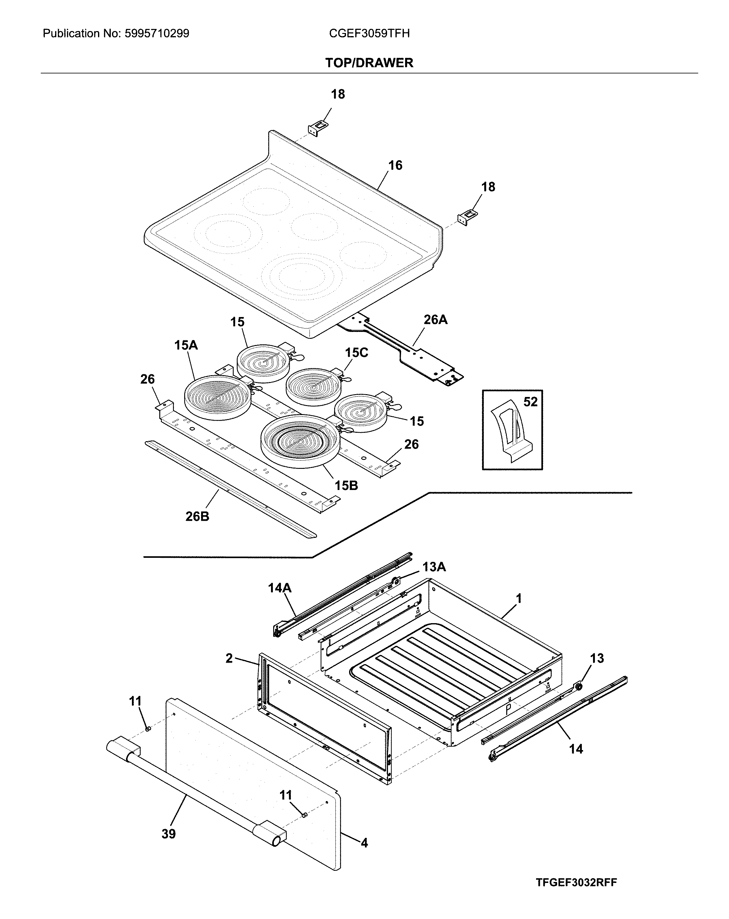 Frigidaire CGEF3059TFH top/drawer diagram