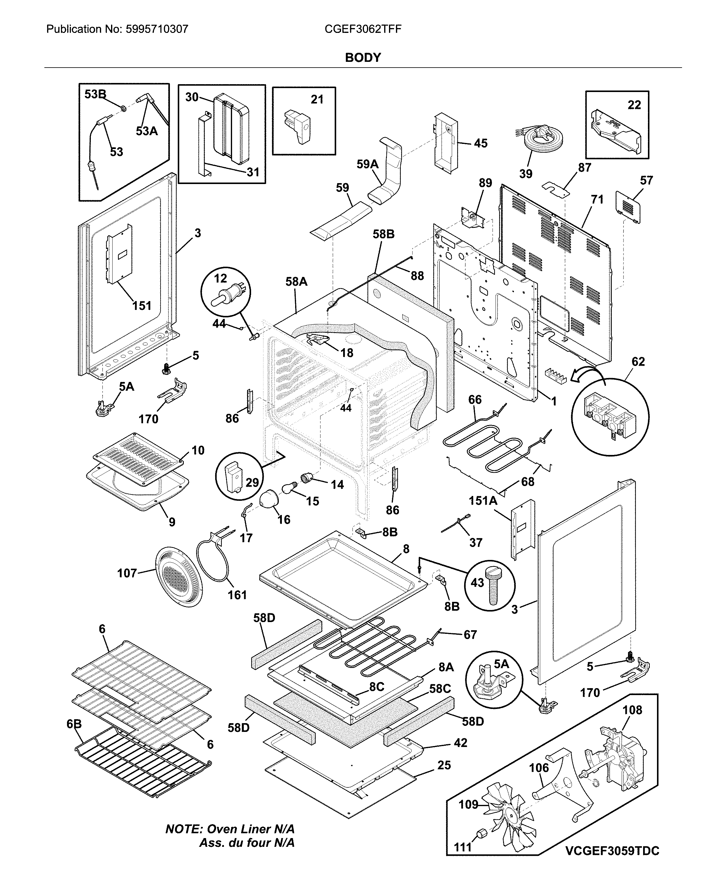 Frigidaire CGEF3062TFF body diagram