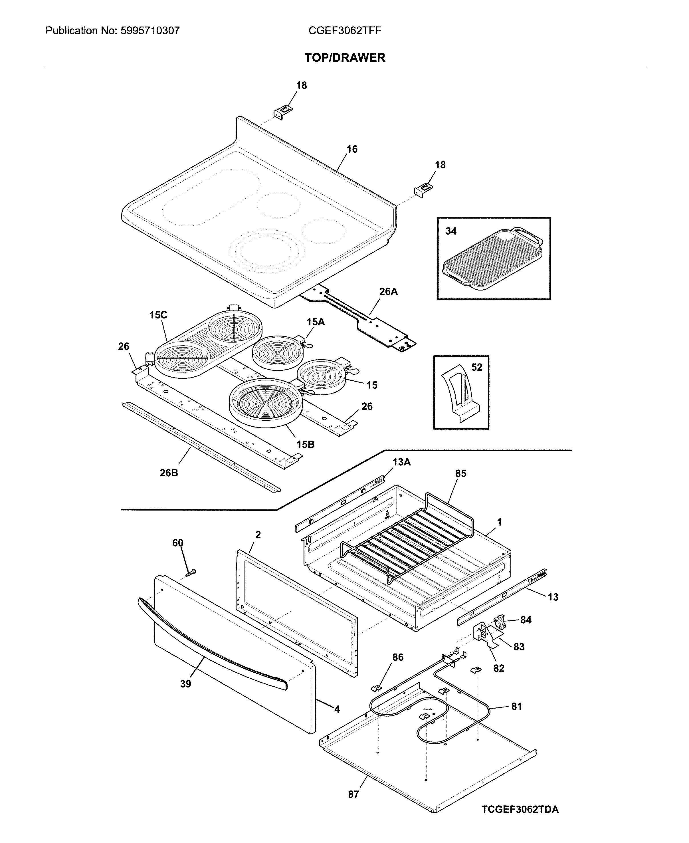 Frigidaire CGEF3062TFF top/drawer diagram