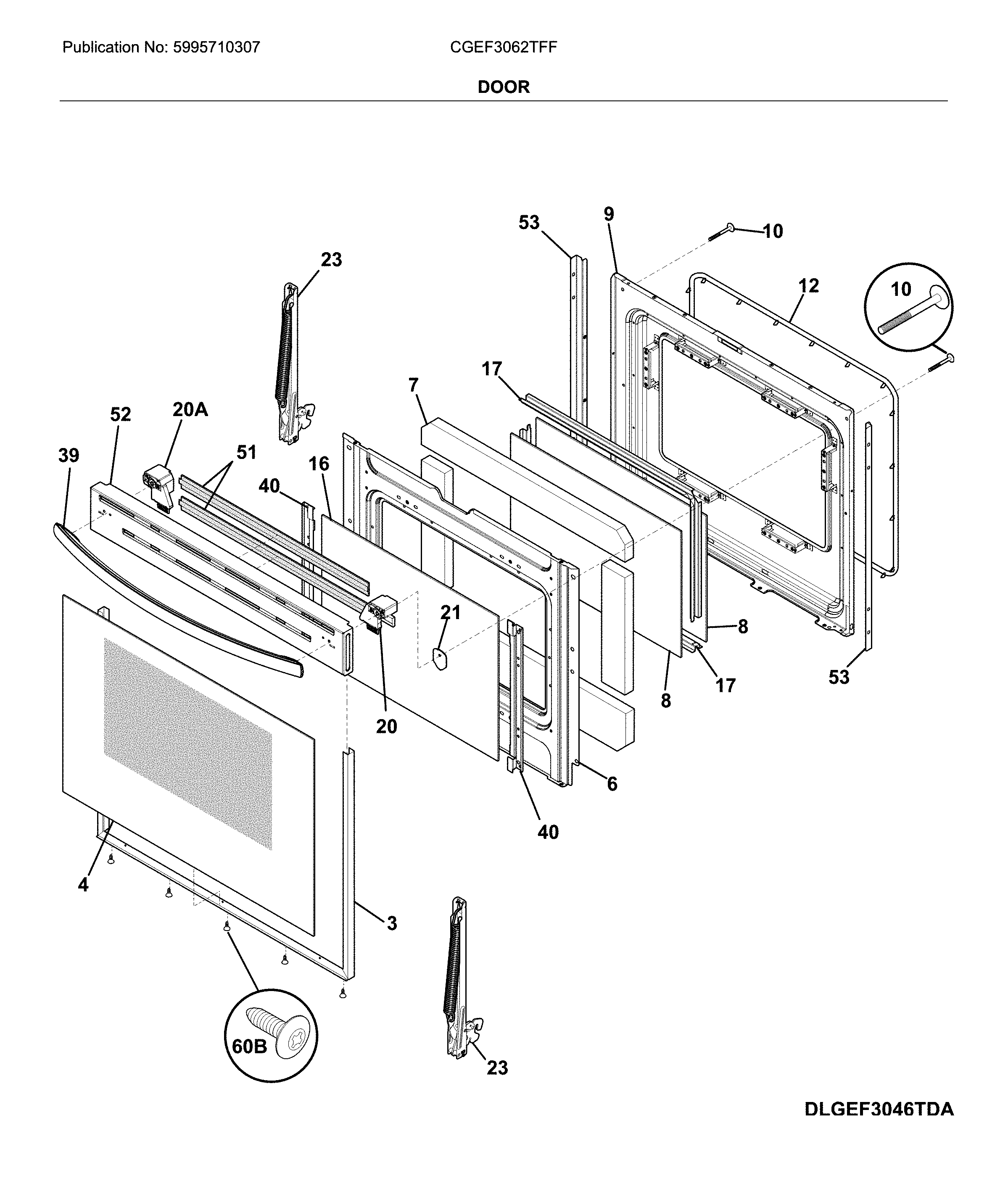 Frigidaire CGEF3062TFF door diagram