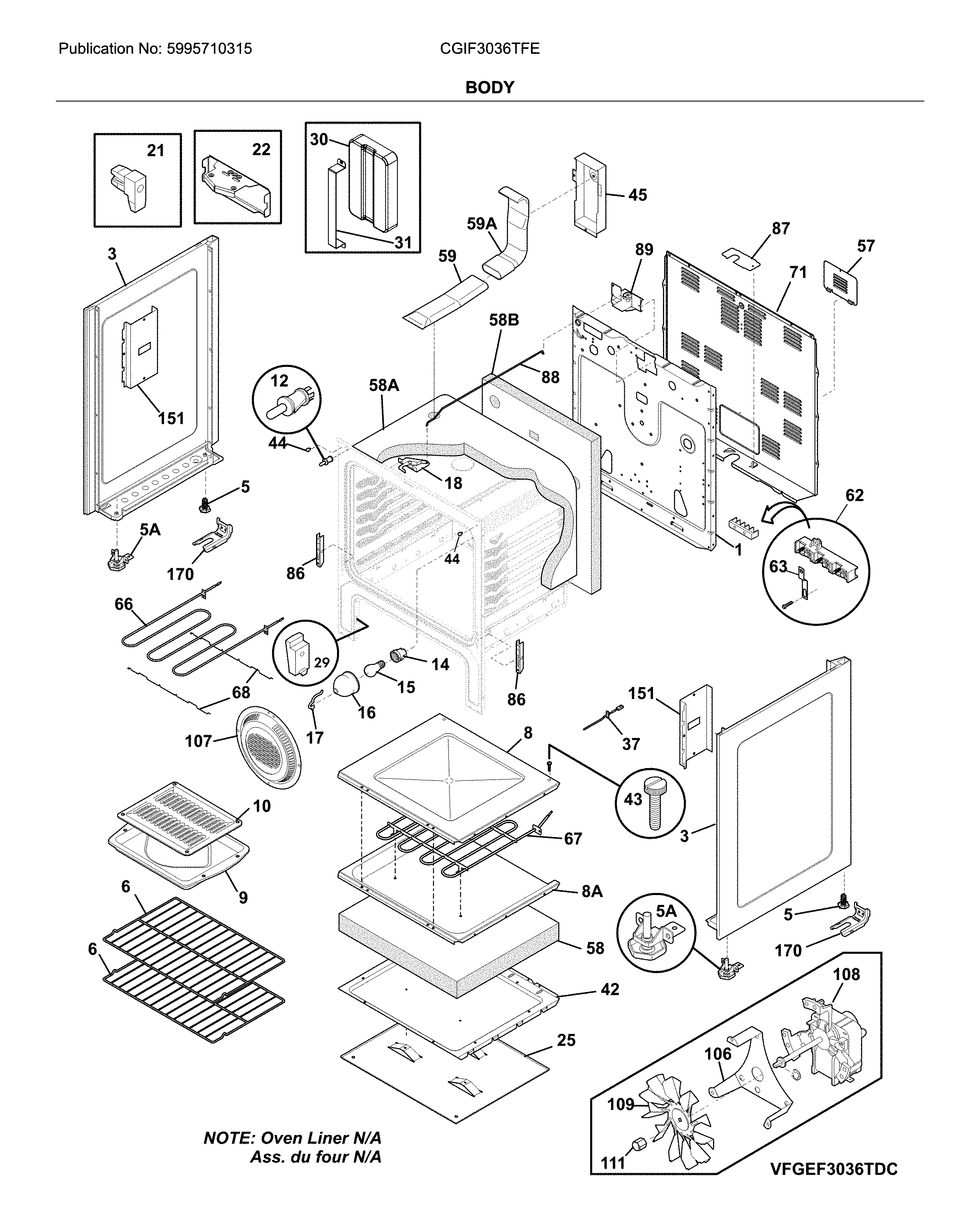 Frigidaire CGIF3036TFE body diagram