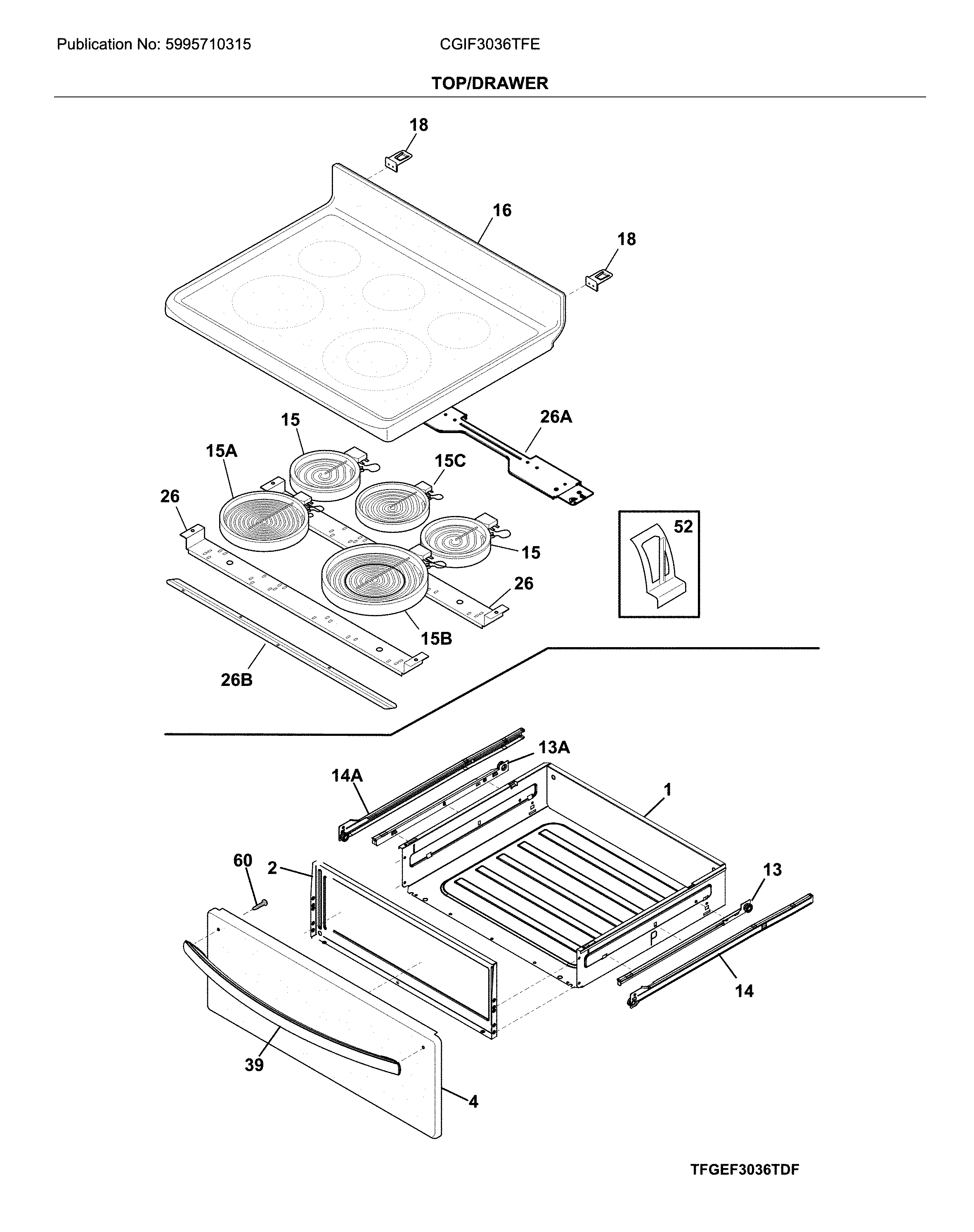 Frigidaire CGIF3036TFE top/drawer diagram