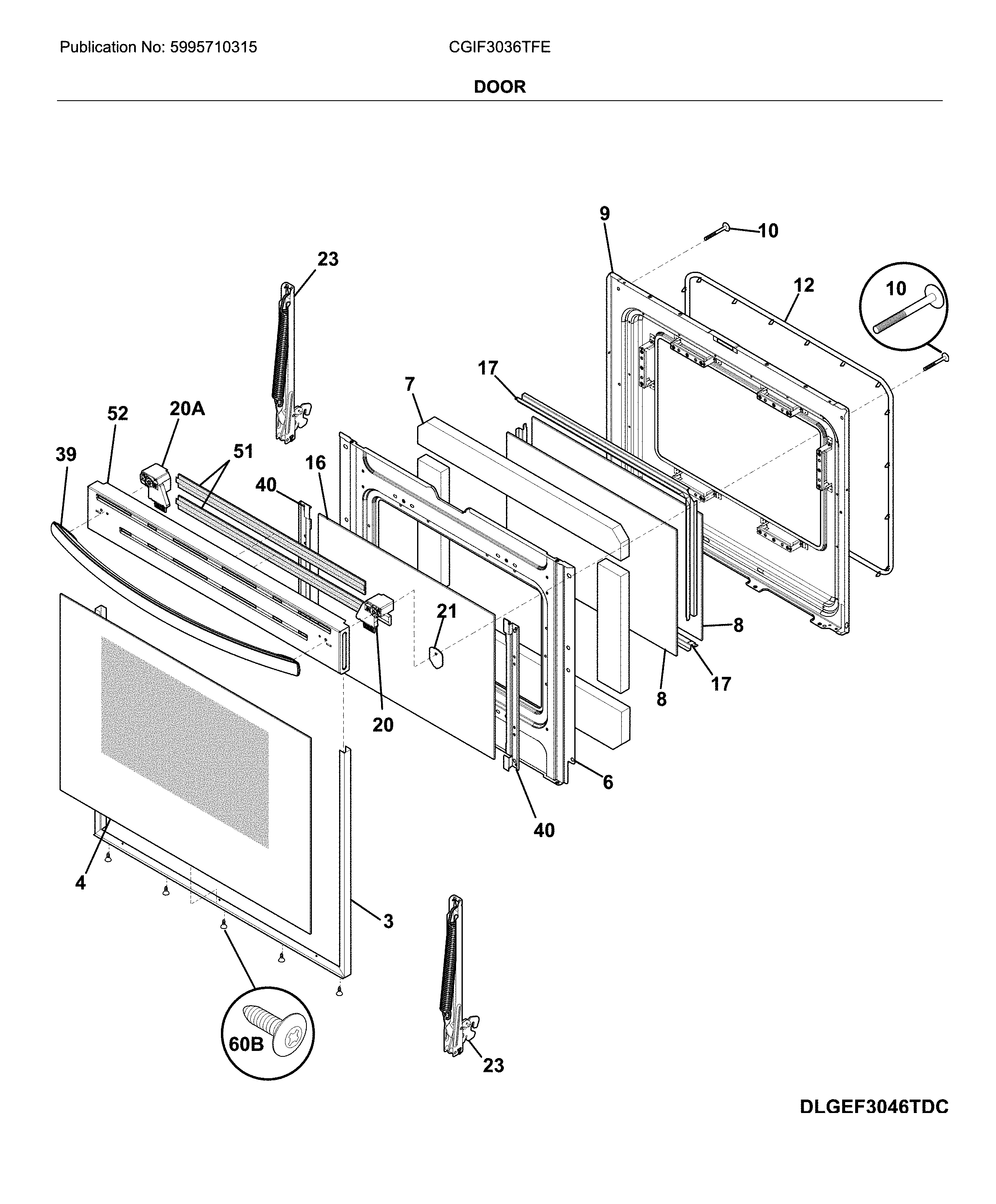 Frigidaire CGIF3036TFE door diagram