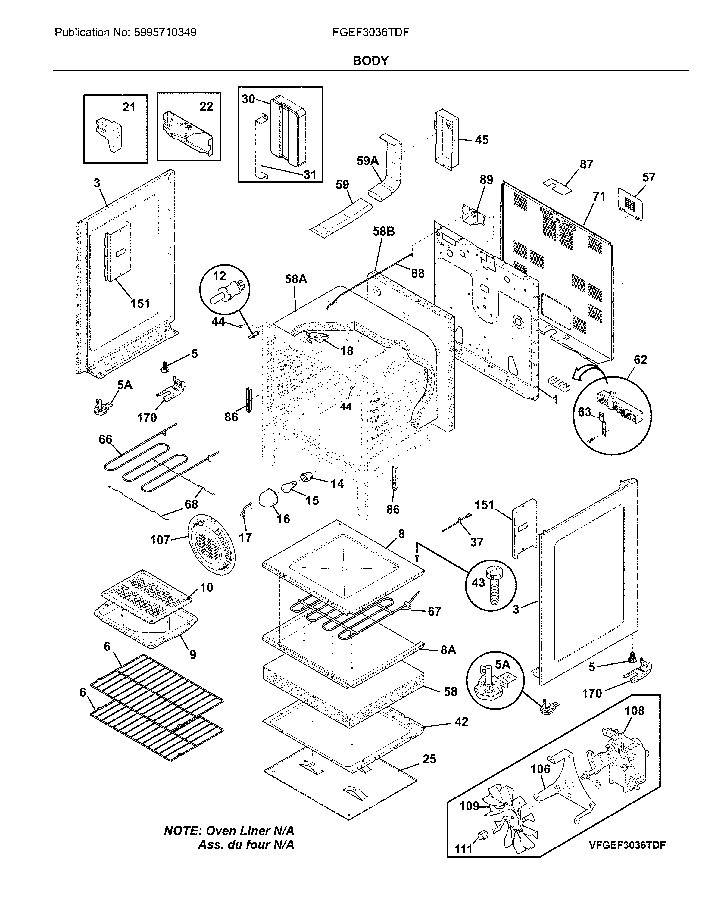 Frigidaire FGEF3036TDF body diagram