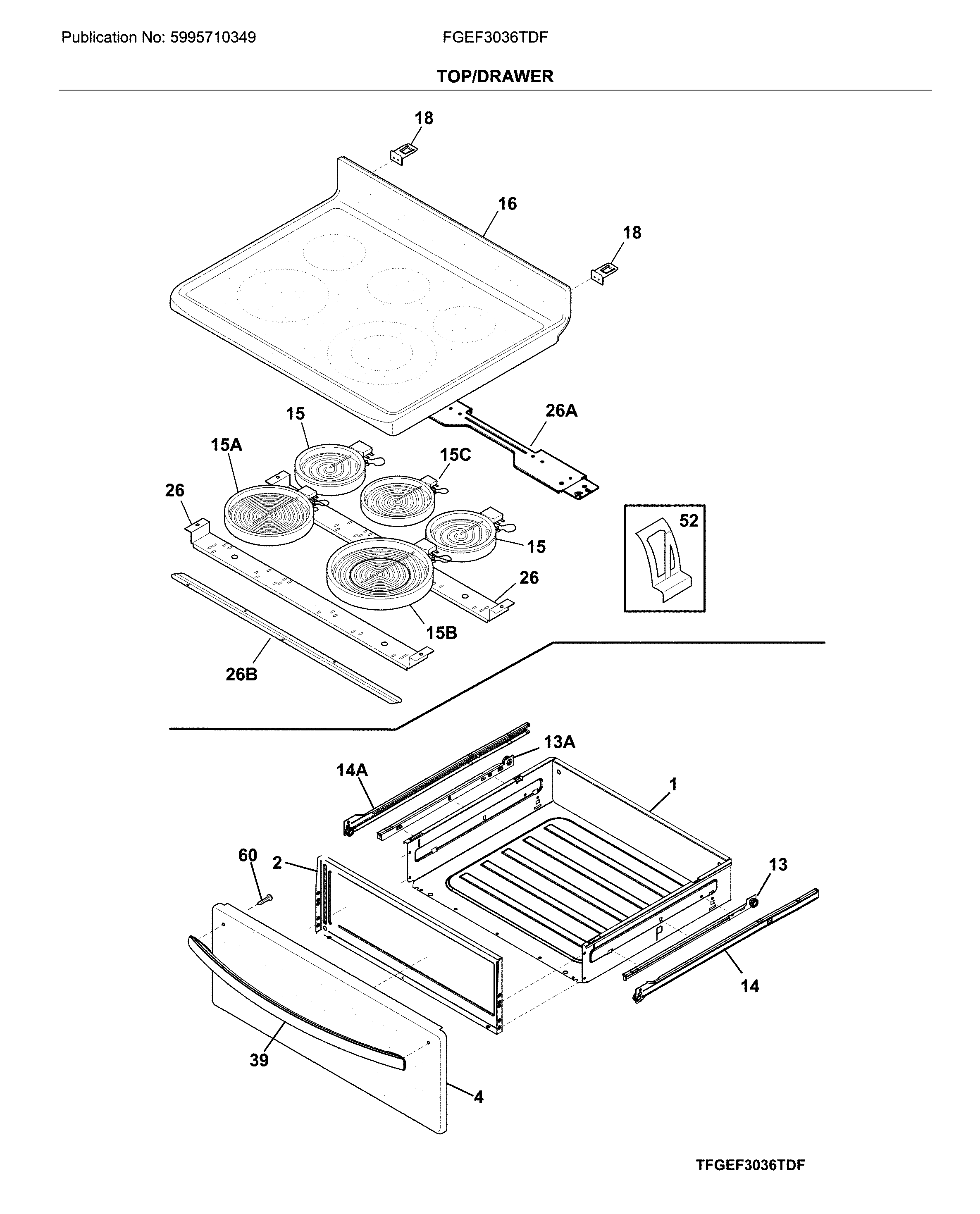 Frigidaire FGEF3036TDF top/drawer diagram