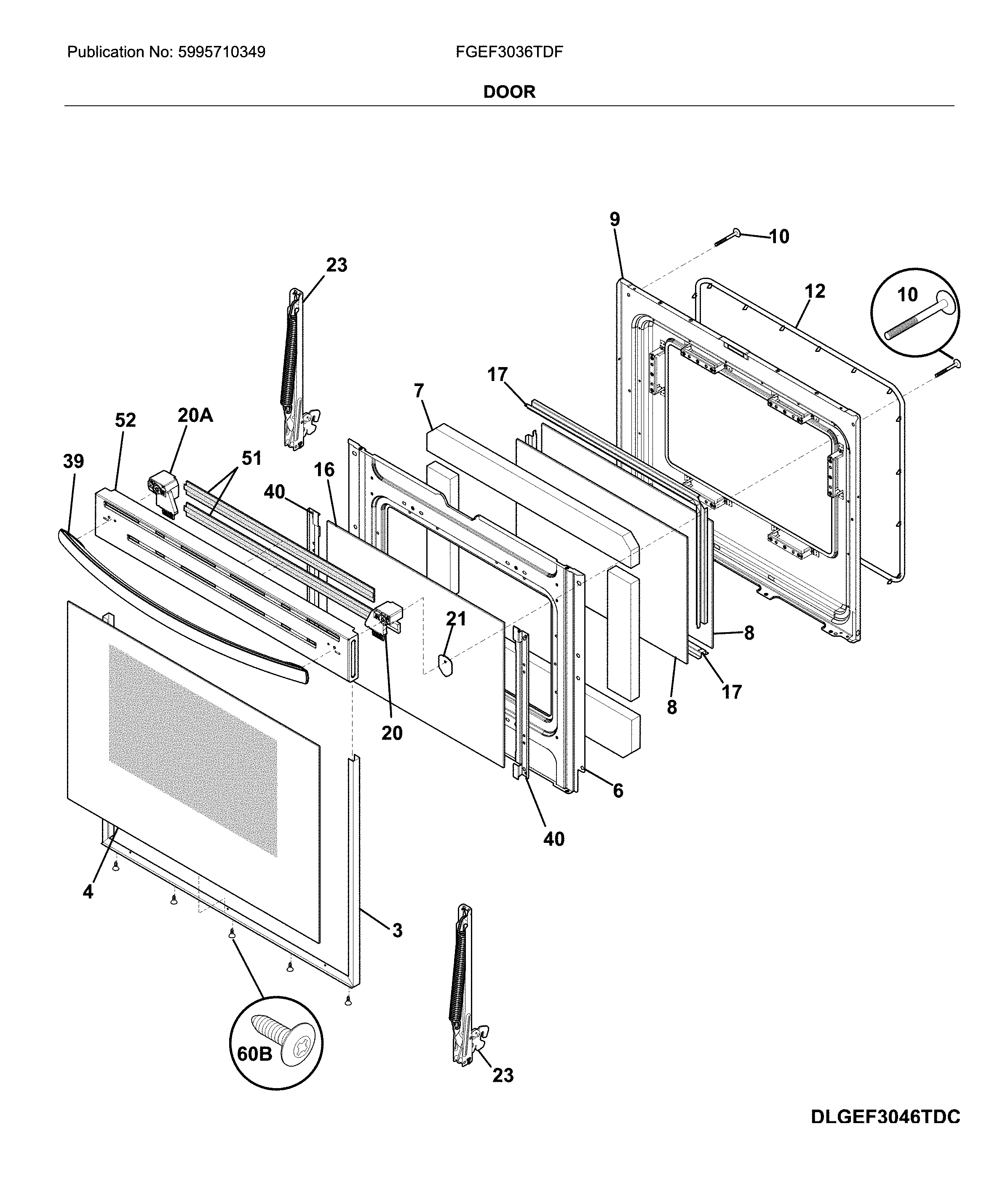 Frigidaire FGEF3036TDF door diagram