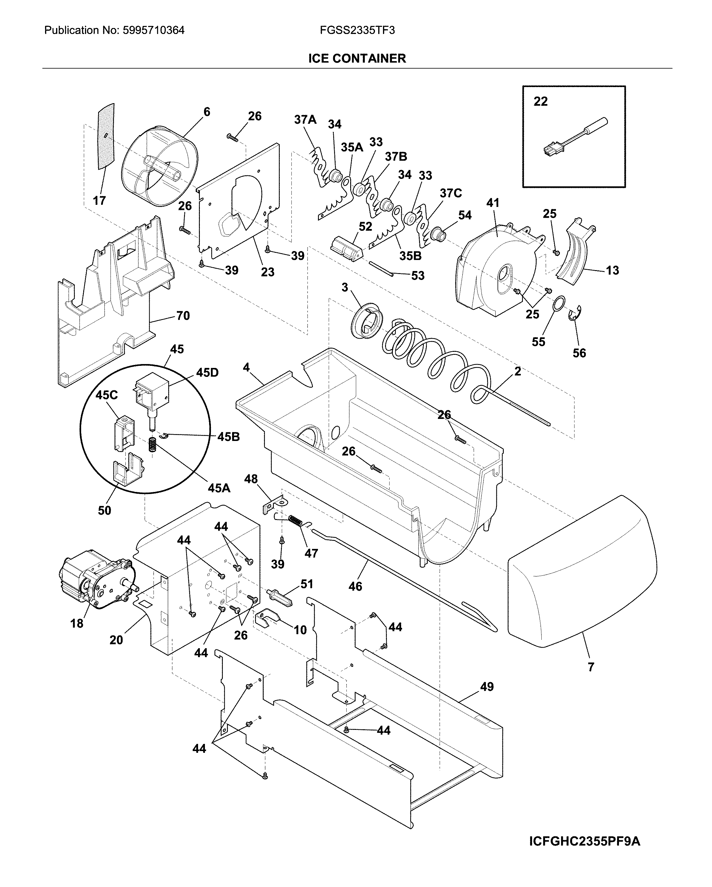 Frigidaire FGSS2335TF3 ice container diagram