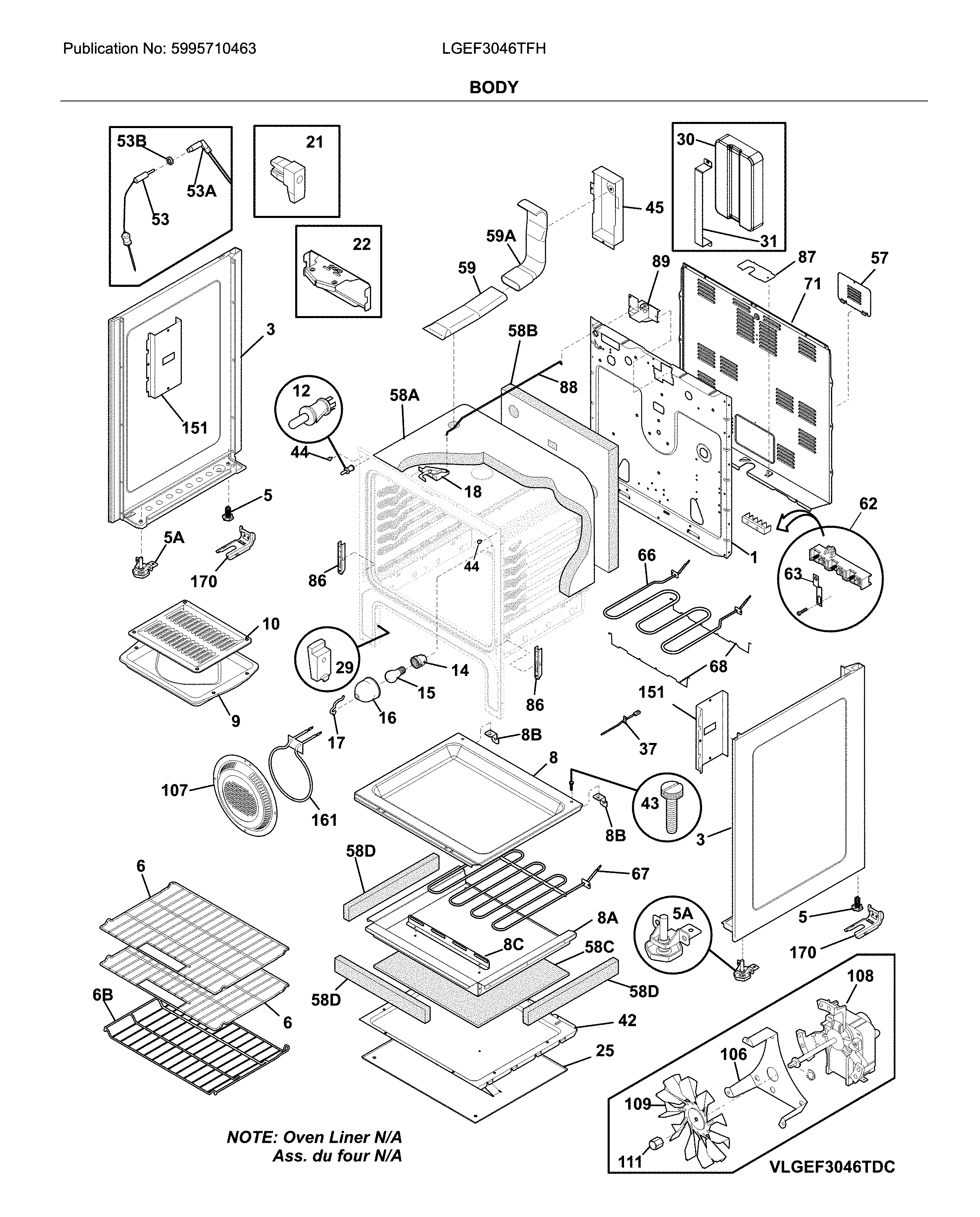 Frigidaire LGEF3046TFH body diagram