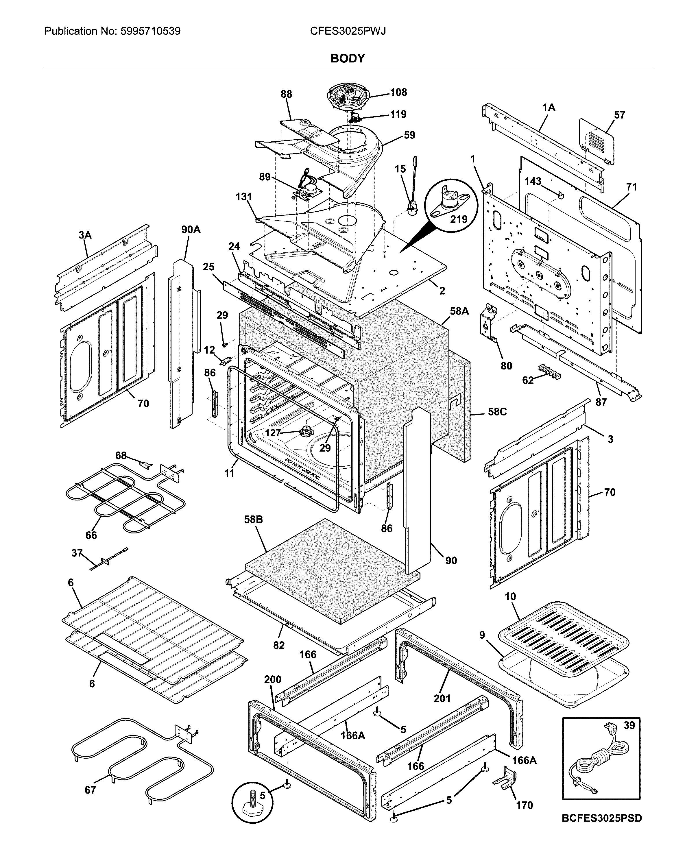 Frigidaire CFES3025PWJ body diagram