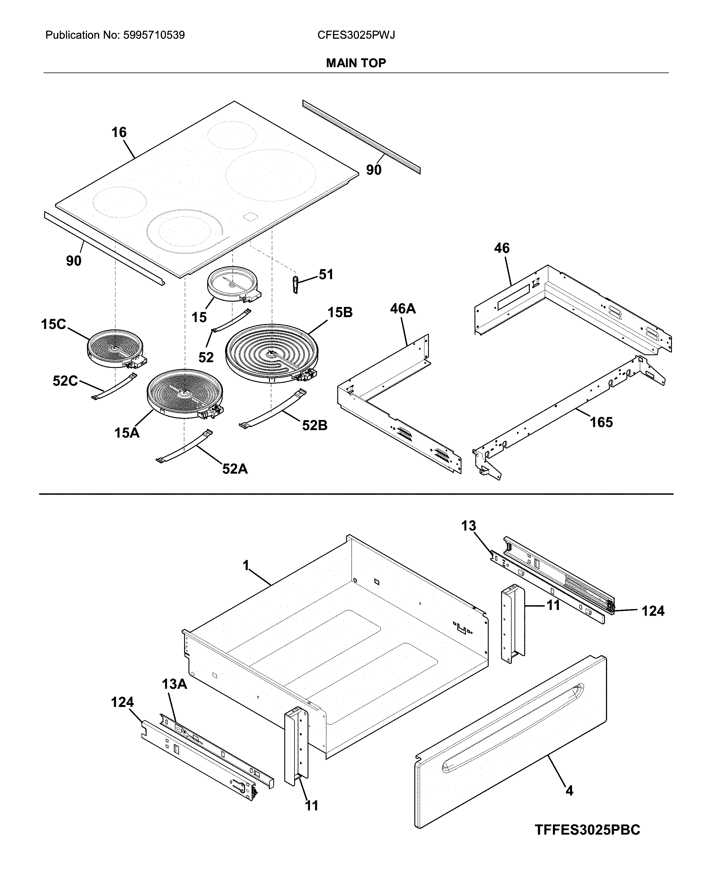 Frigidaire CFES3025PWJ main top diagram
