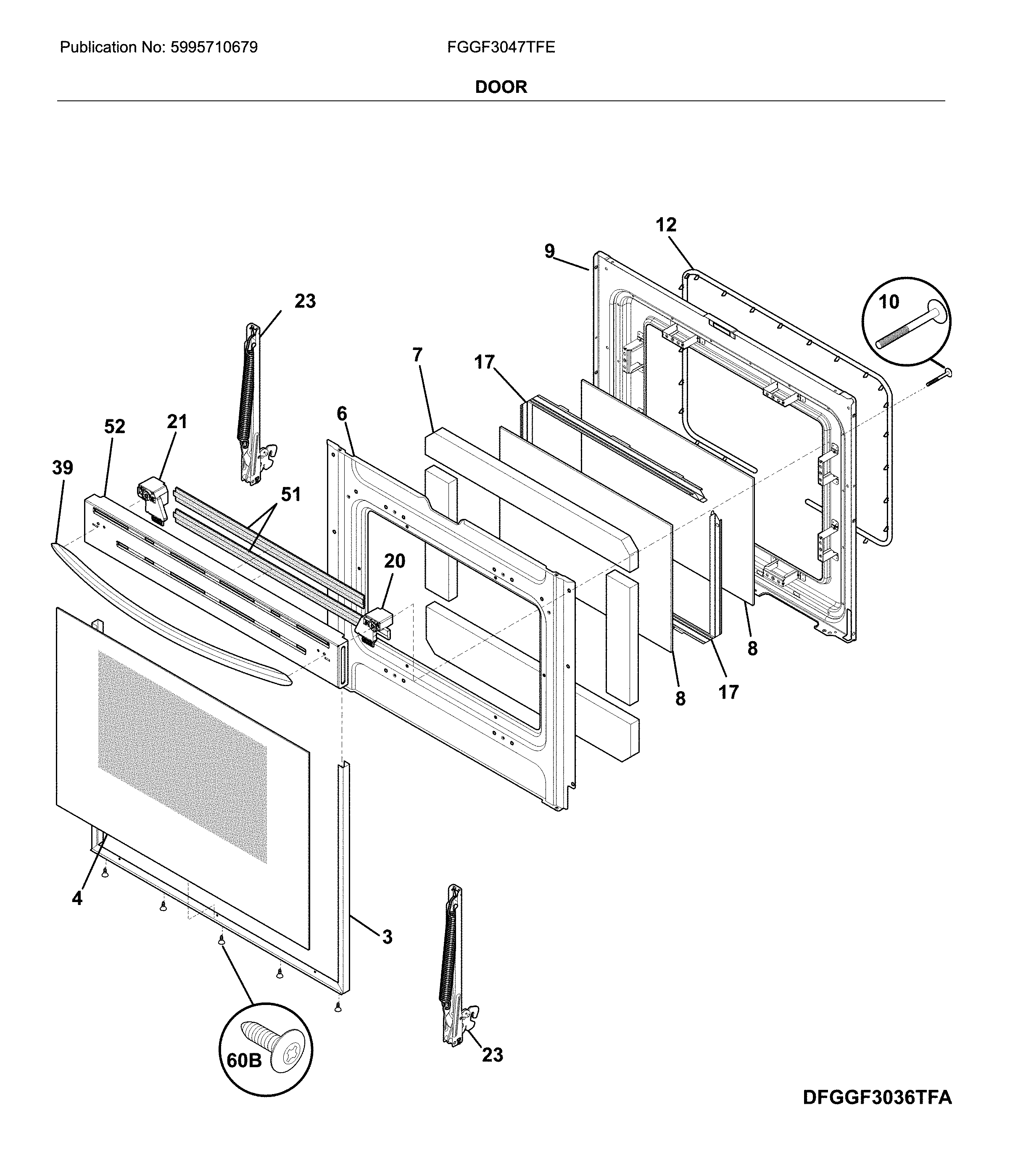 Frigidaire FGGF3047TFE door diagram