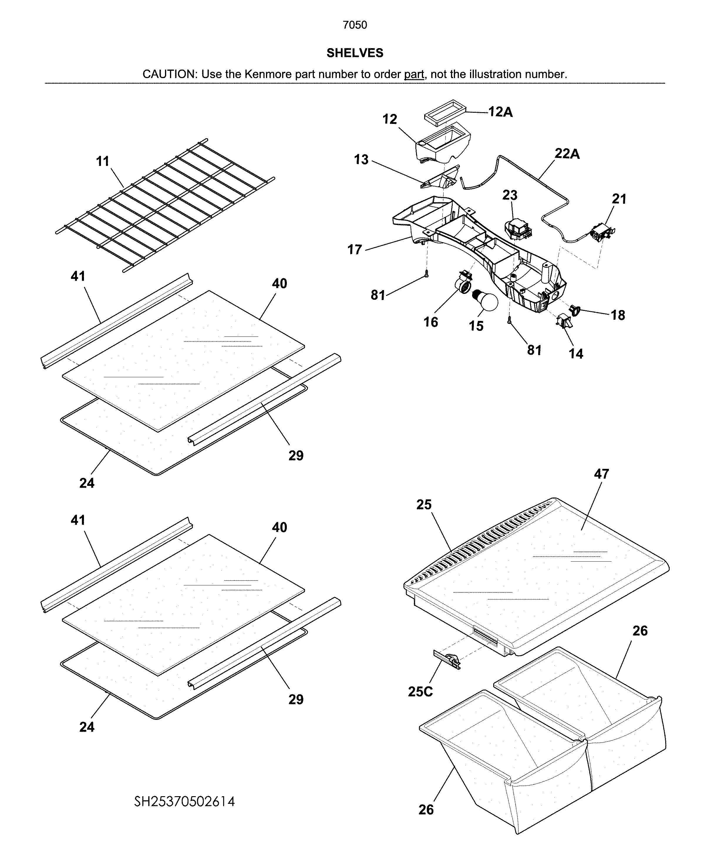 Kenmore 2537050561A shelves diagram