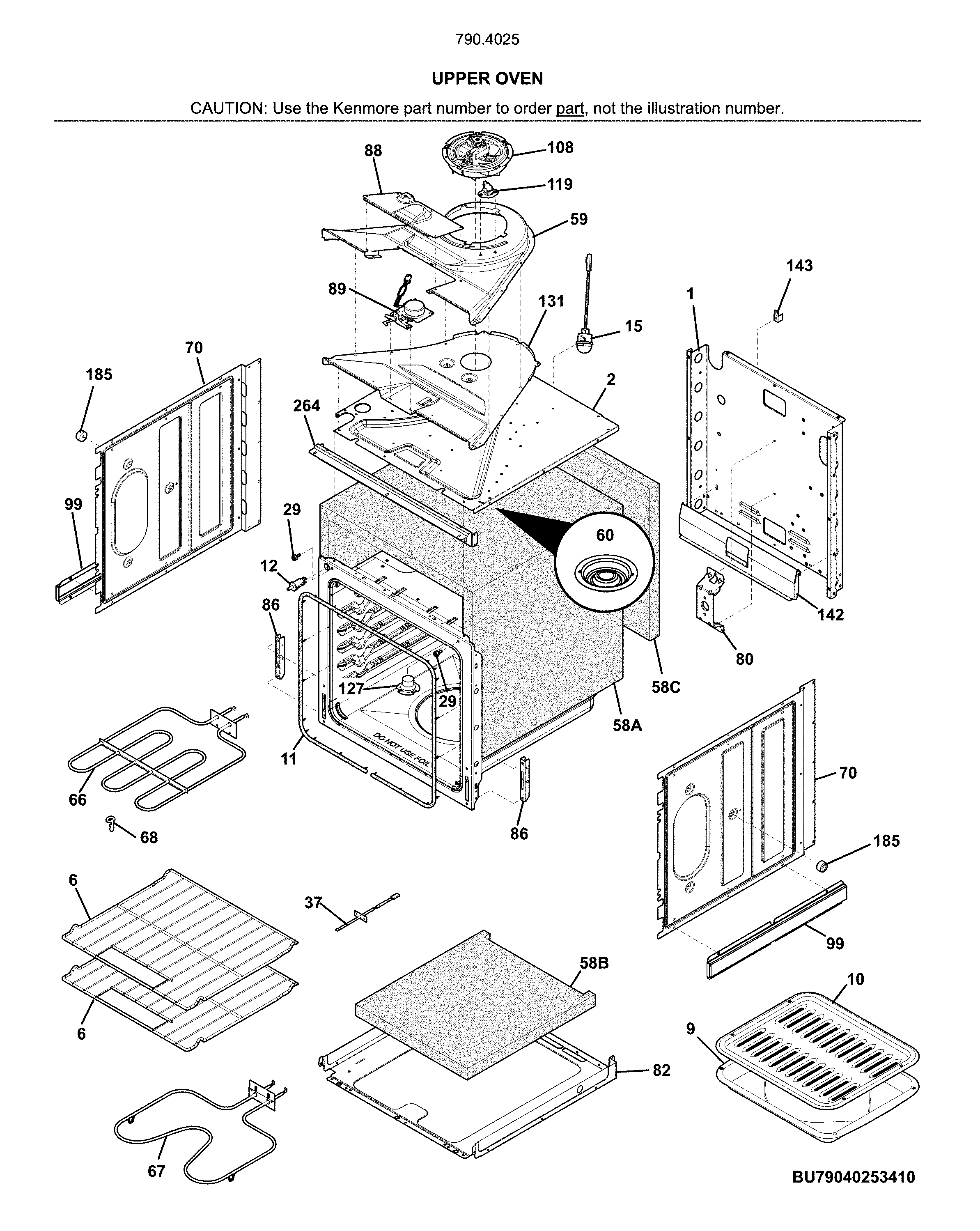 Kenmore 79040253414 upper oven diagram