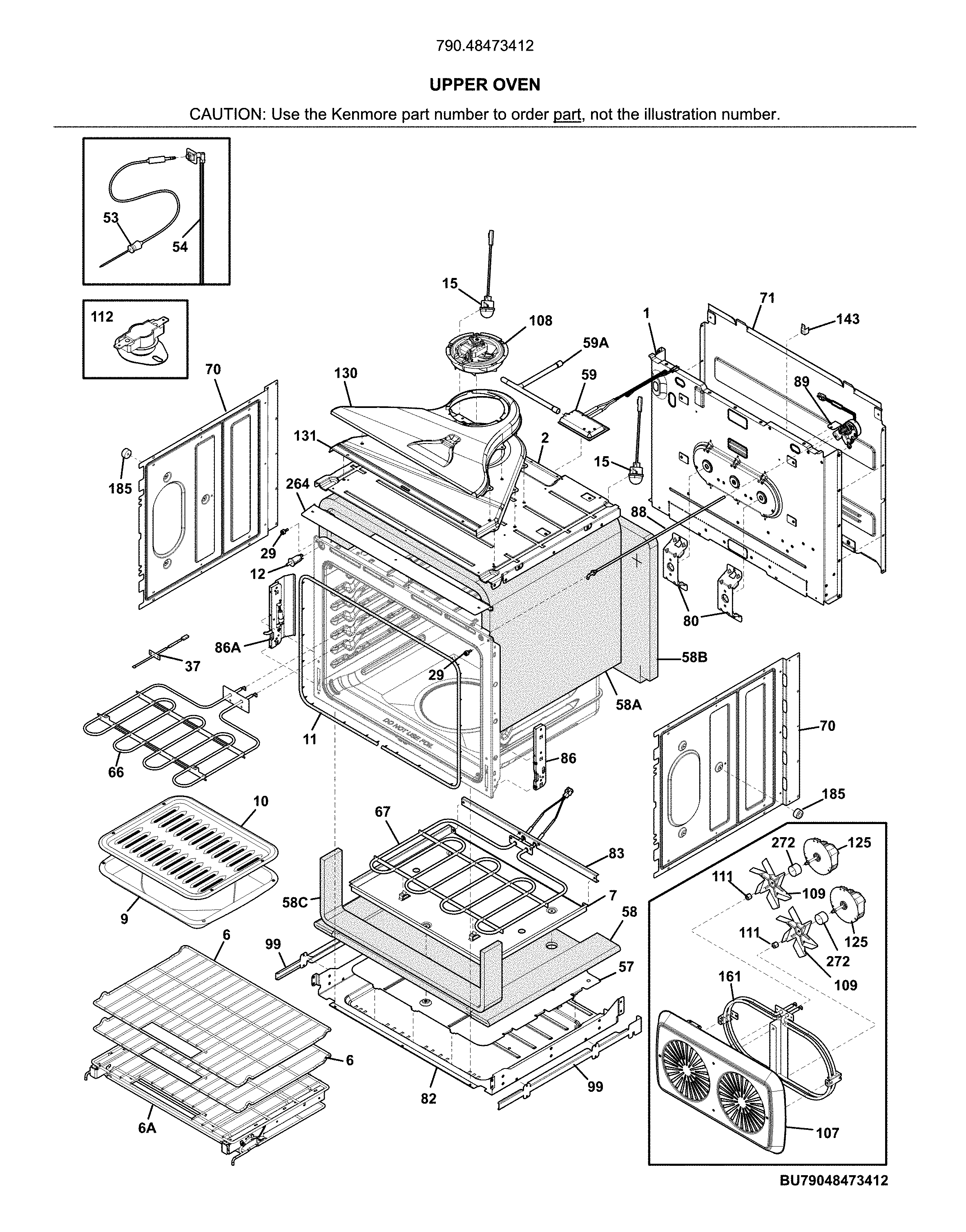 Kenmore Elite 79048473412 upper oven diagram