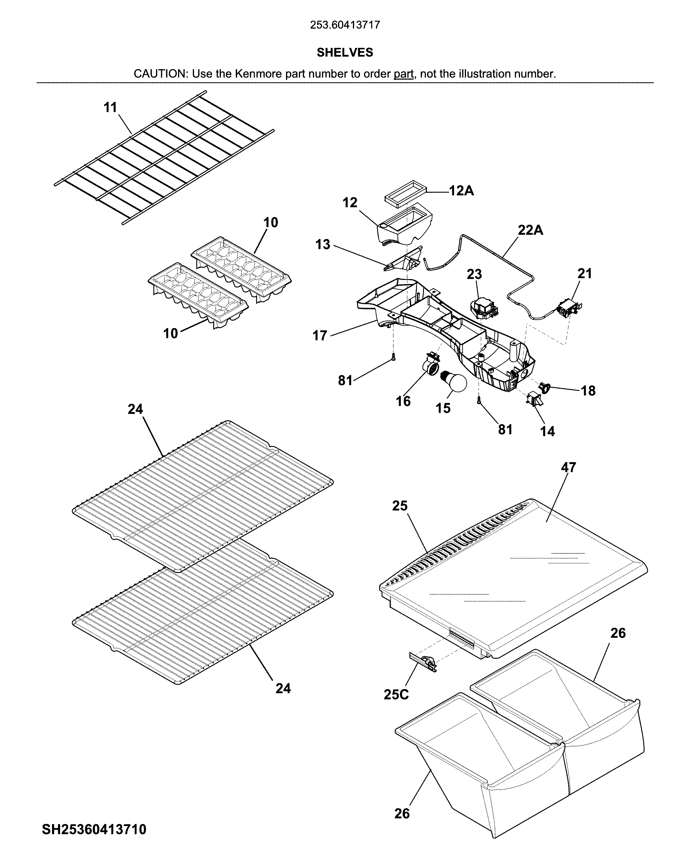 Kenmore 25360413717 shelves diagram