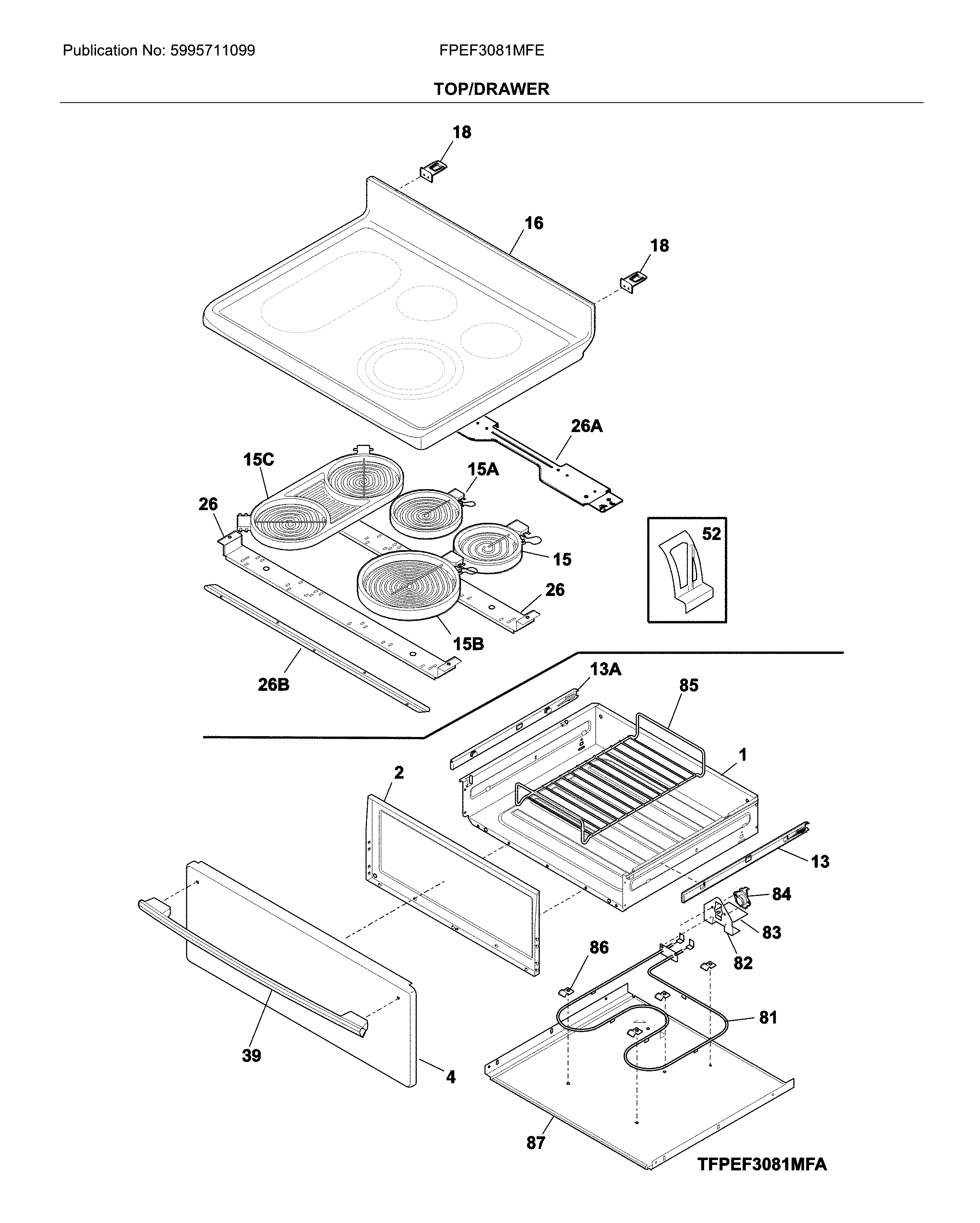 Frigidaire FPEF3081MFE top/drawer diagram