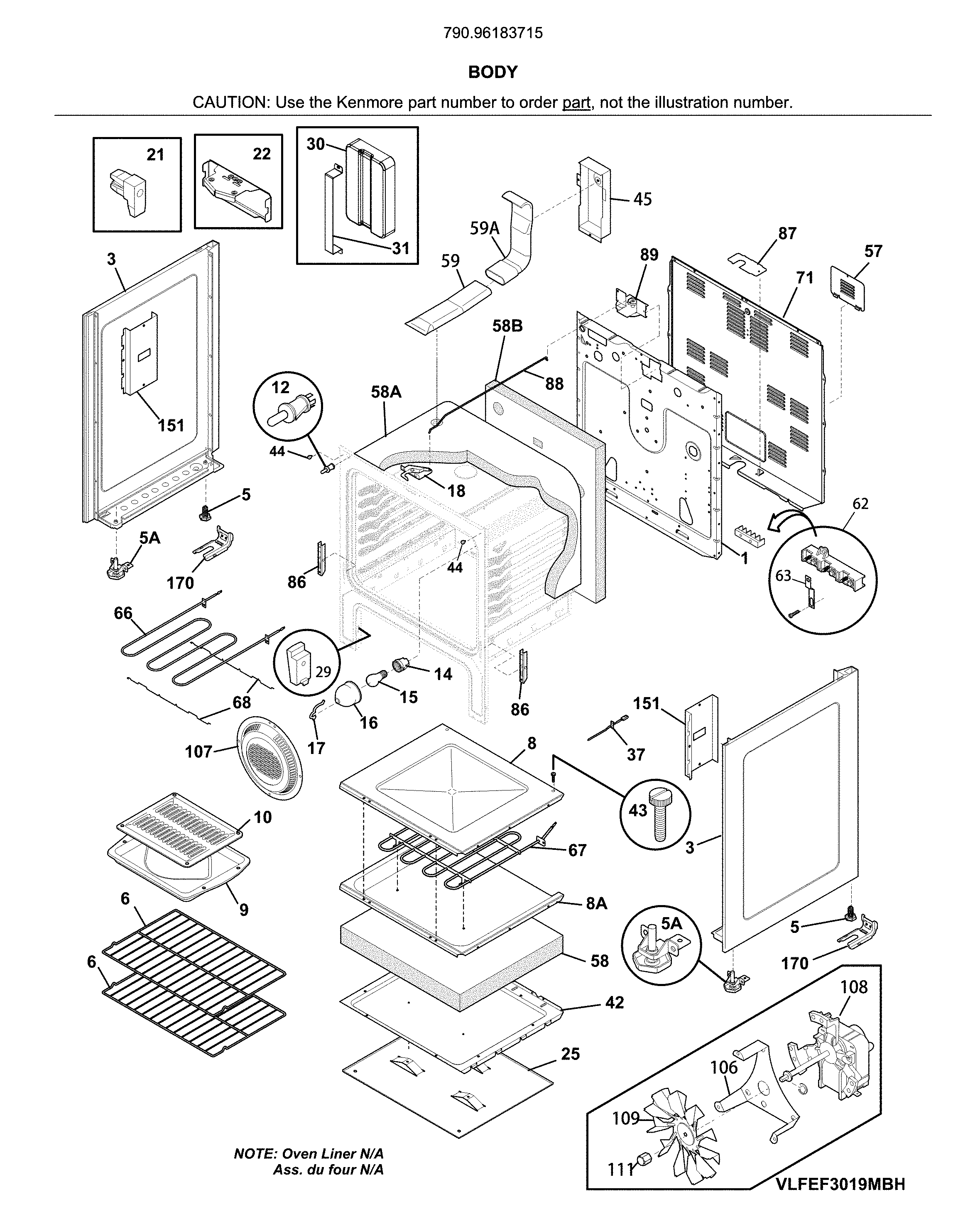 Kenmore 79096183715 body diagram