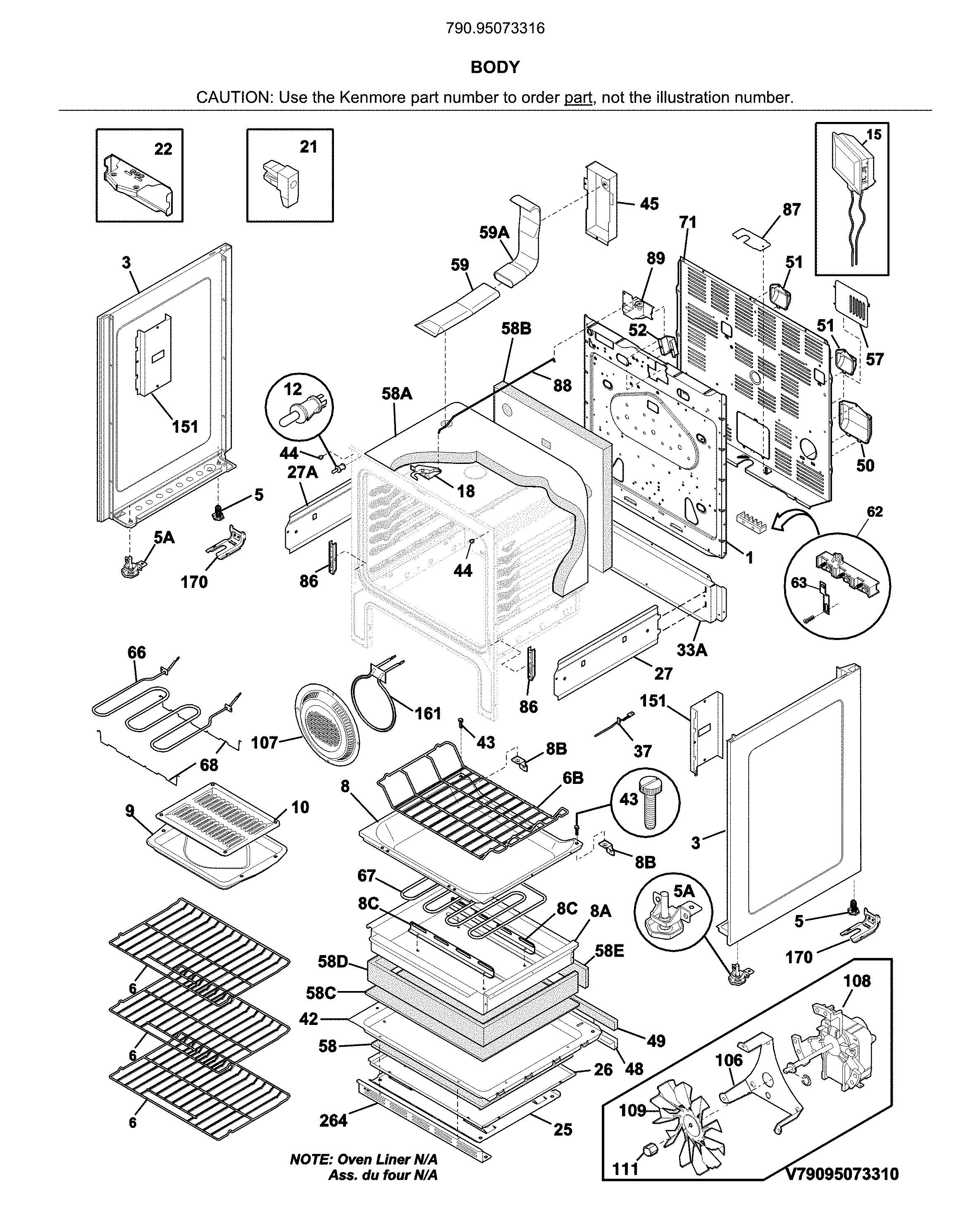 Kenmore Elite 79095073316 body diagram