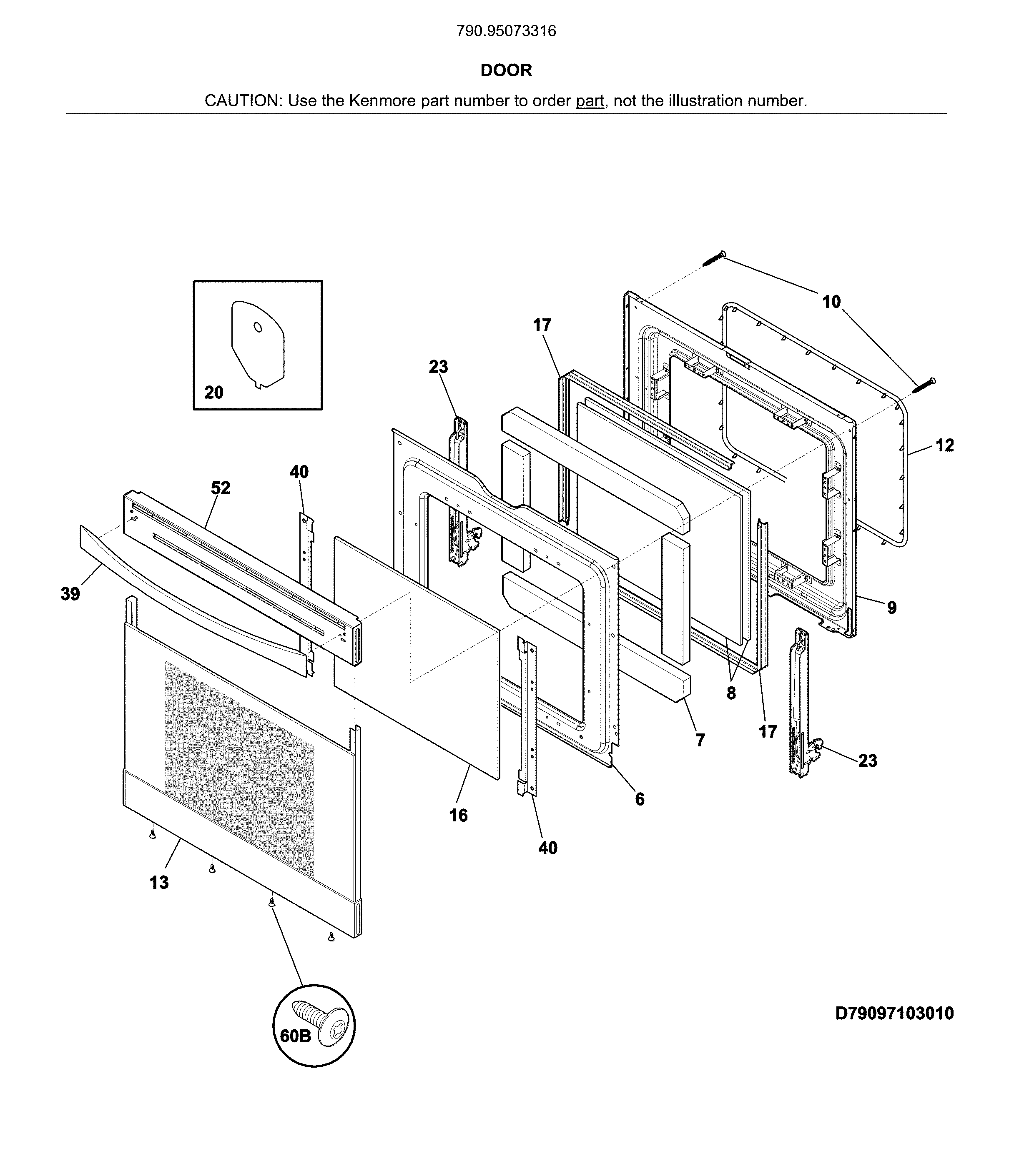 Kenmore Elite 79095073316 door diagram