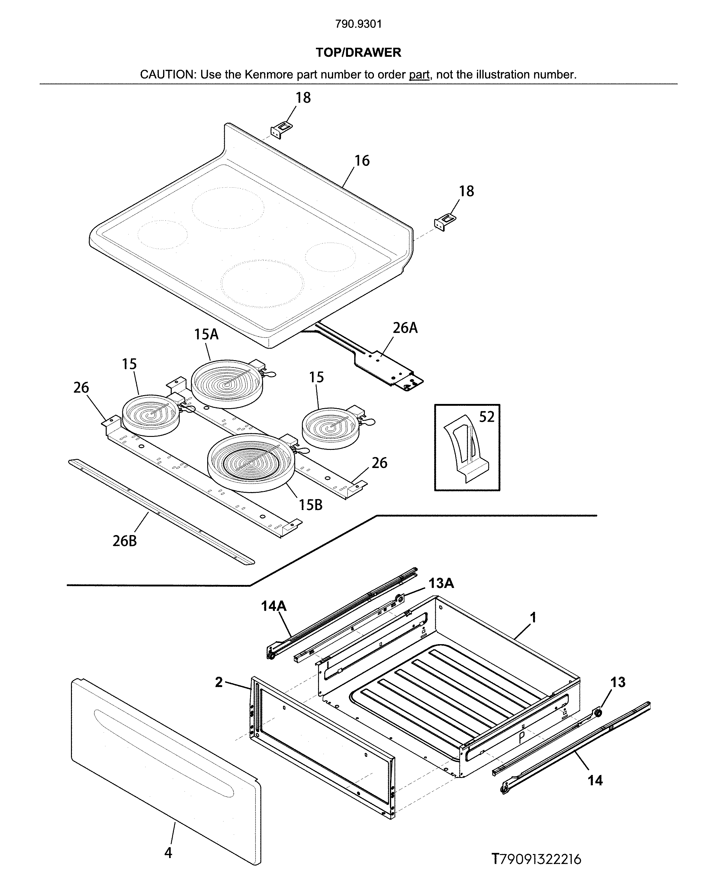 Kenmore 79093012316 top/drawer diagram