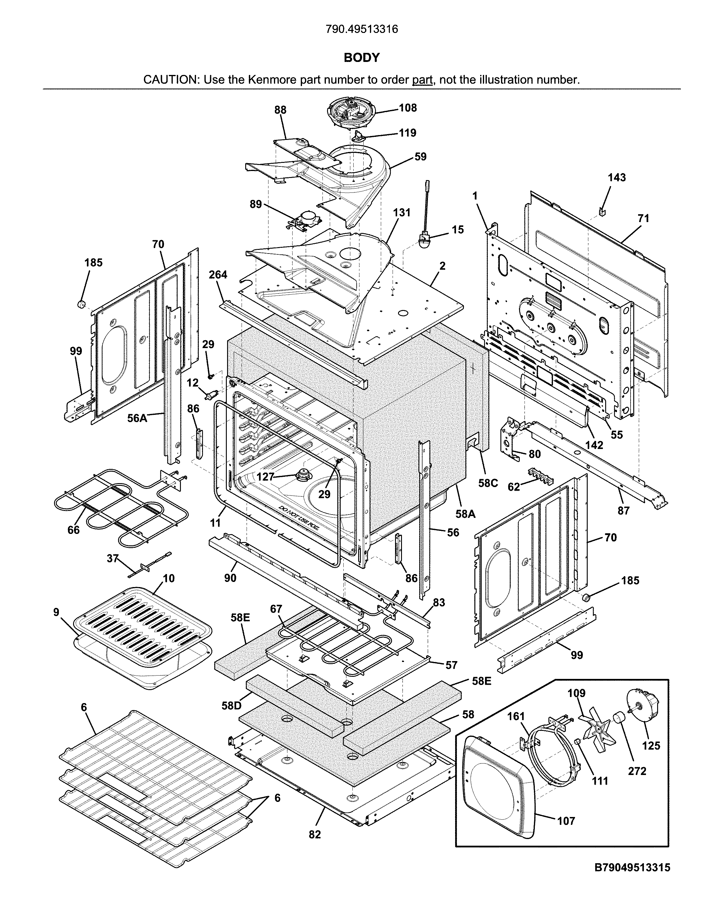 Kenmore 79049513316 body diagram