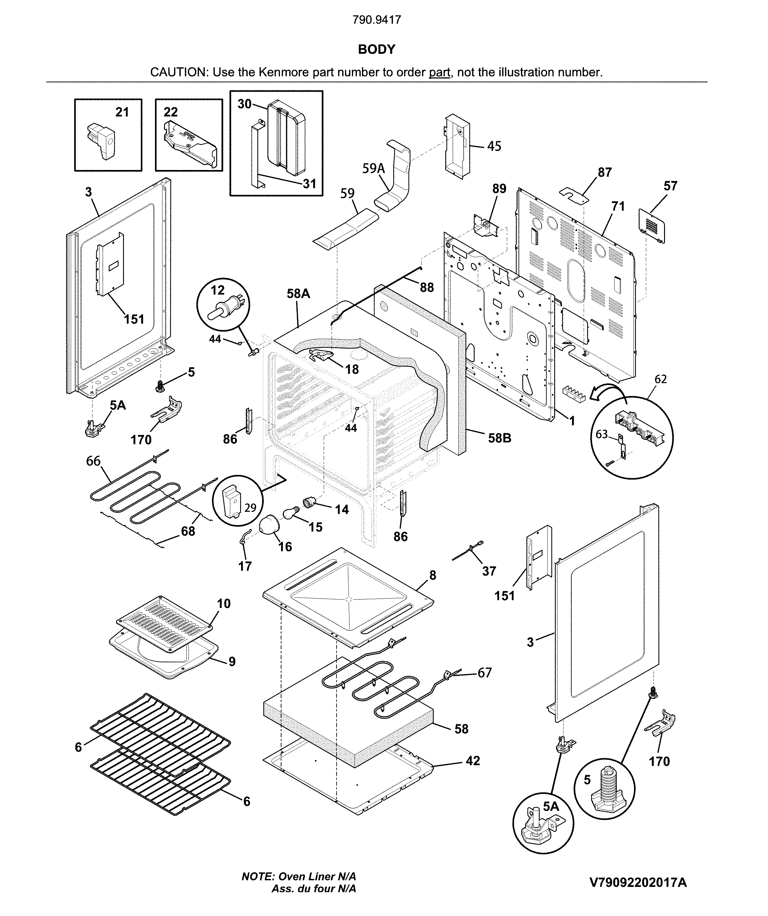 Kenmore 79094179316 body diagram