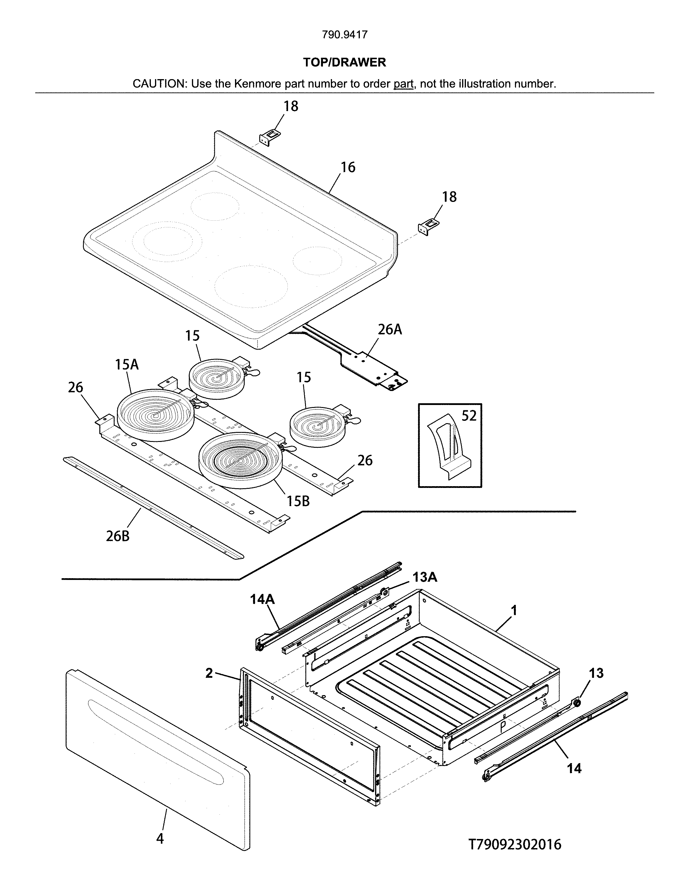 Kenmore 79094179316 top/drawer diagram