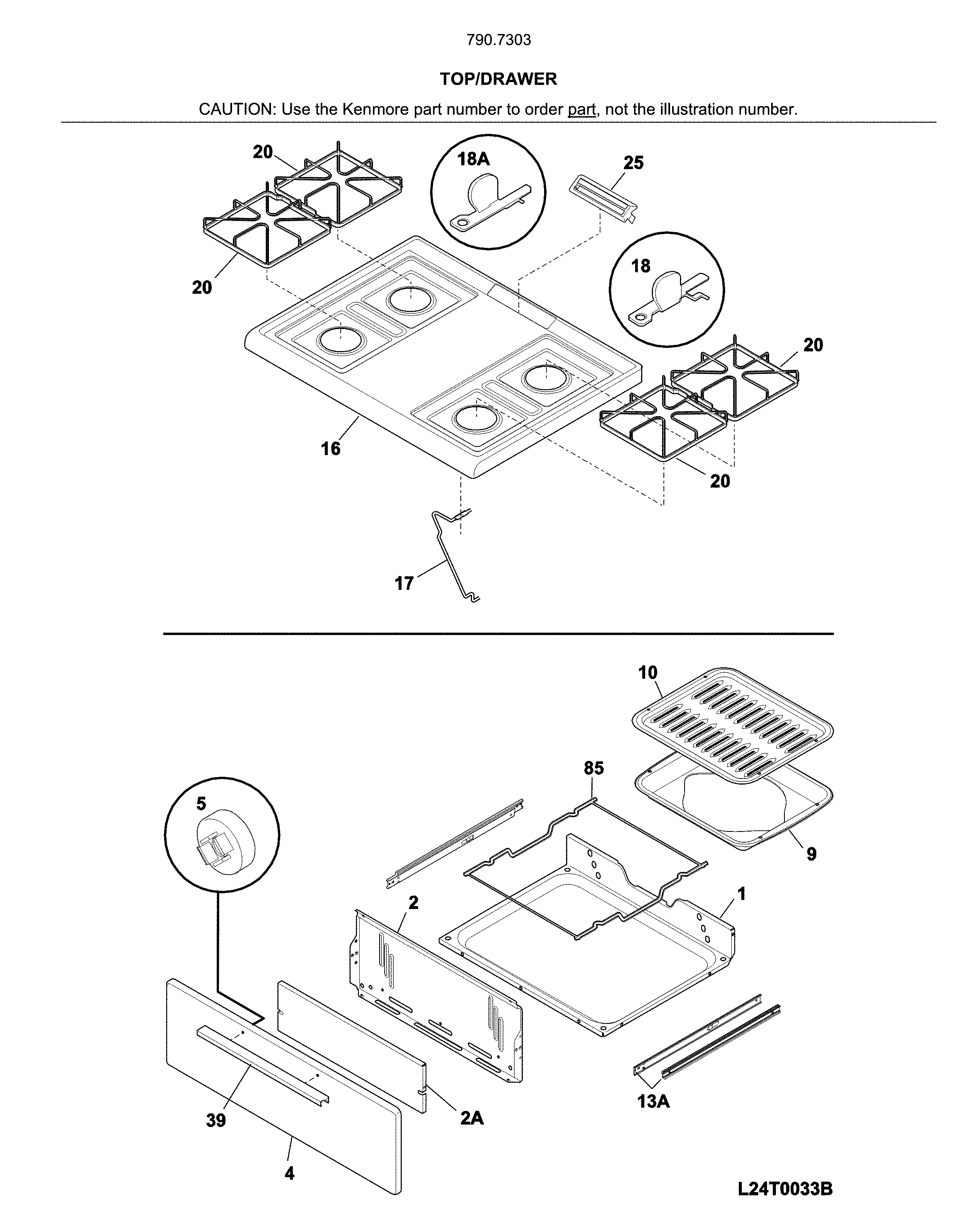 Kenmore 79073032316 top/drawer diagram
