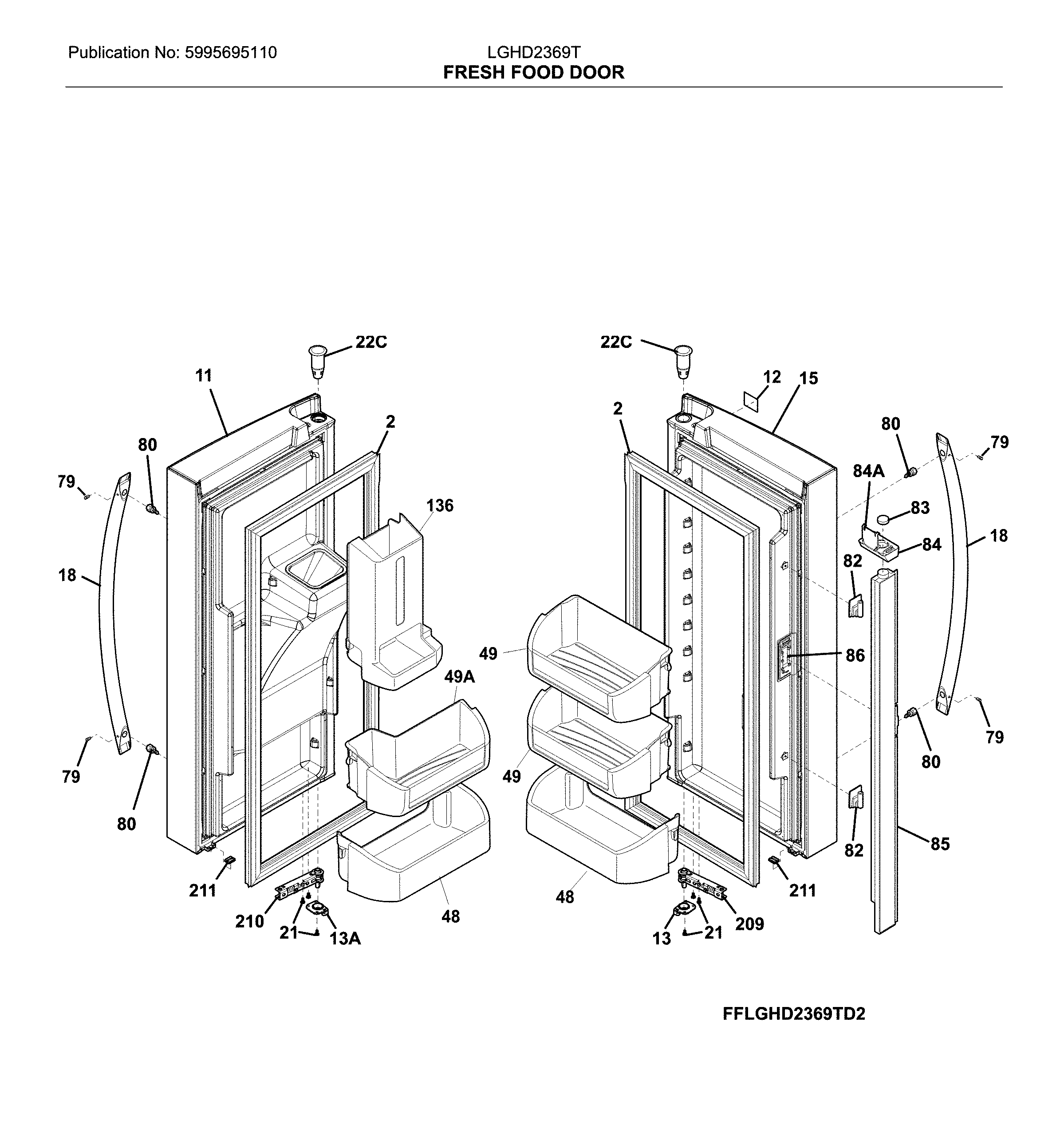 Frigidaire LGHD2369TF2 fresh food door diagram