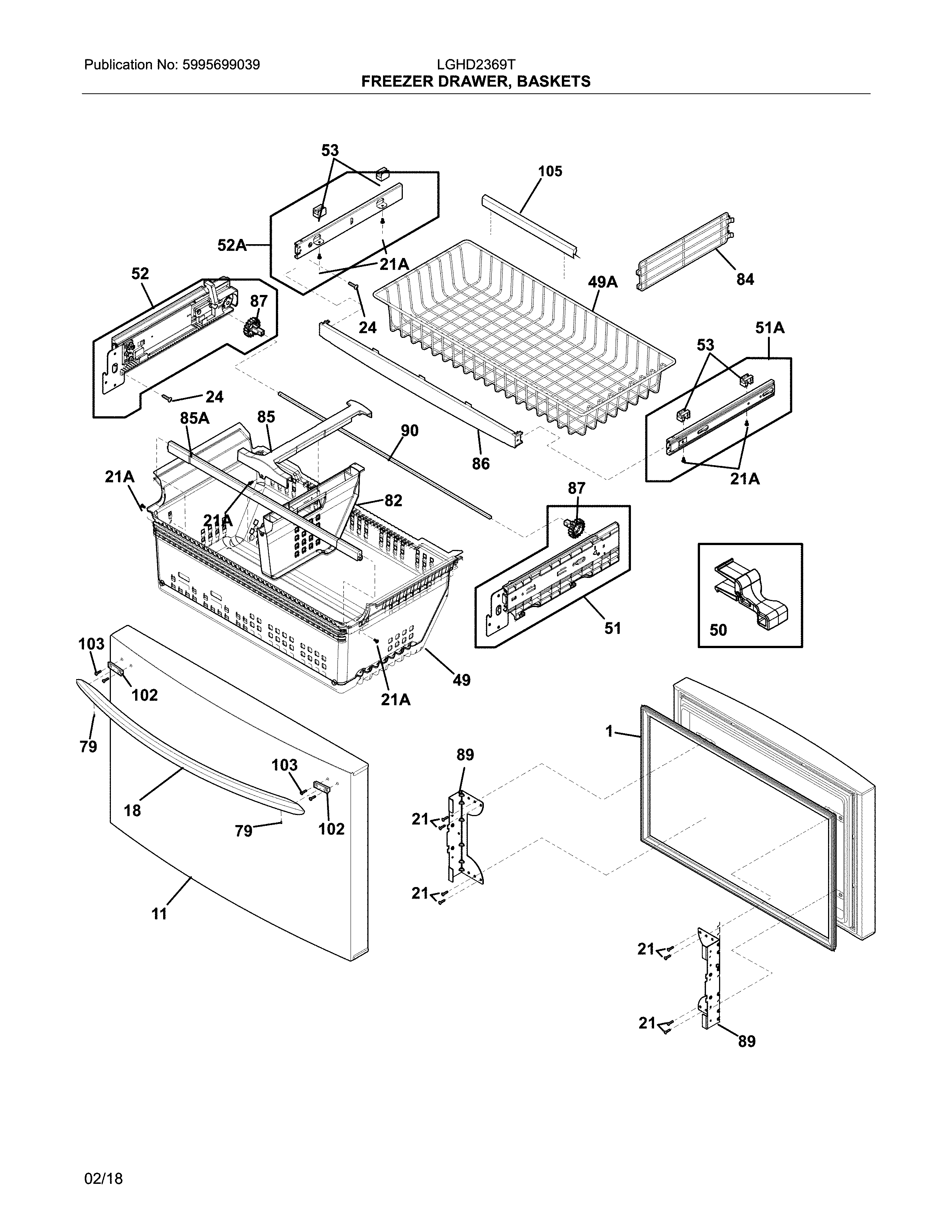 Frigidaire LGHD2369TD3 freezer drawer, baskets diagram