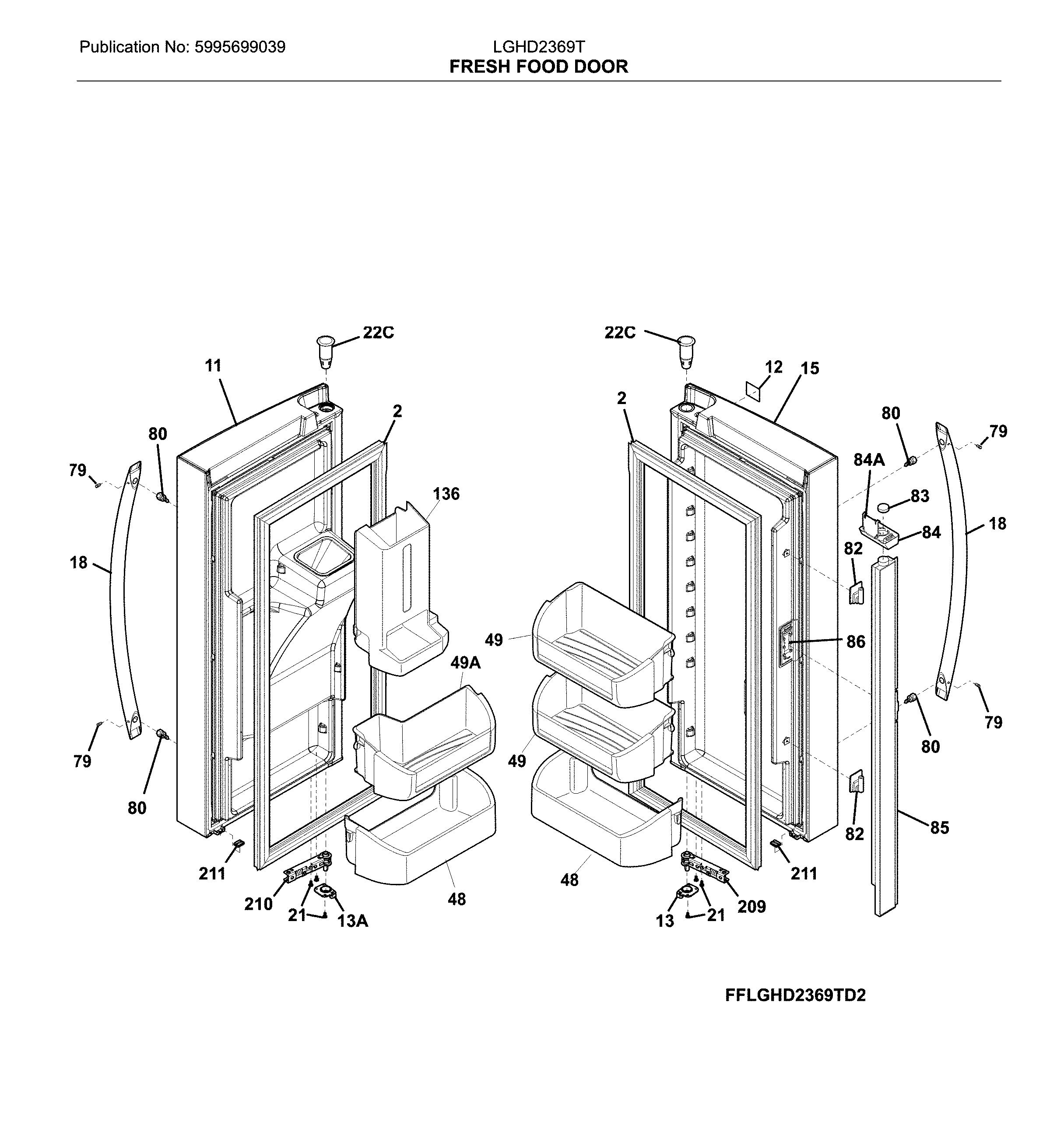Frigidaire LGHD2369TD3 fresh food door diagram