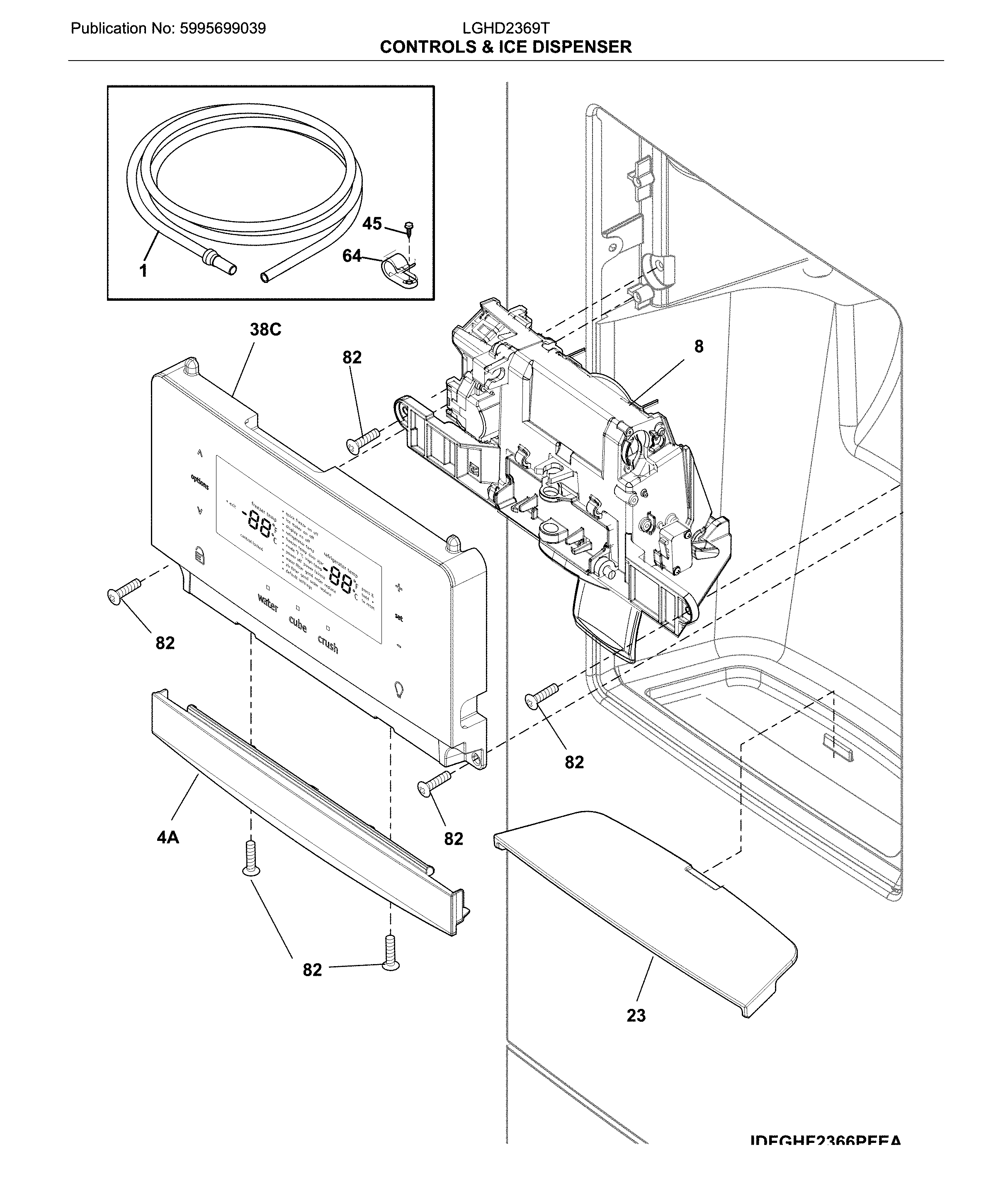 Frigidaire LGHD2369TD3 controls & ice dispenser diagram