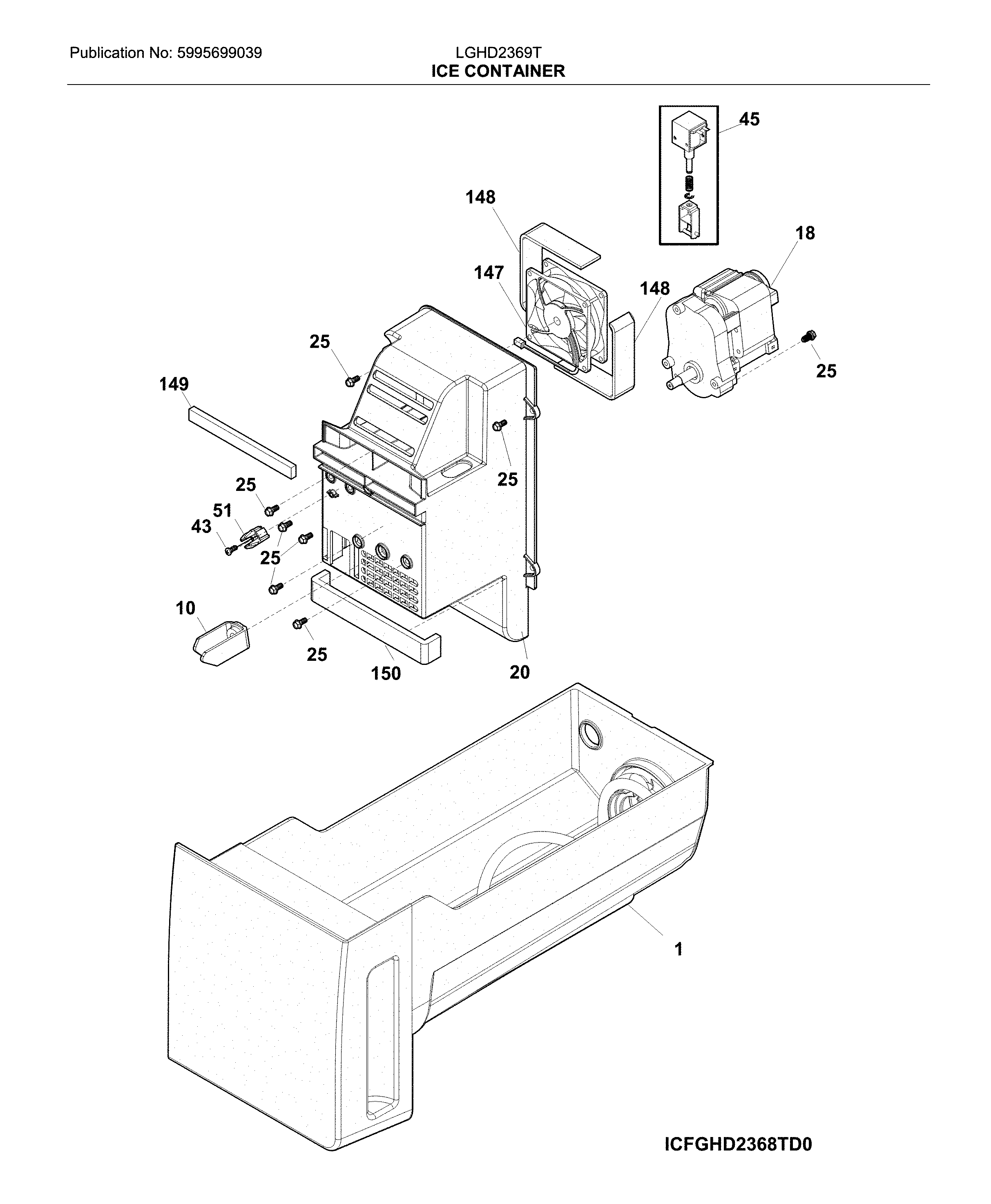 Frigidaire LGHD2369TD3 ice container diagram