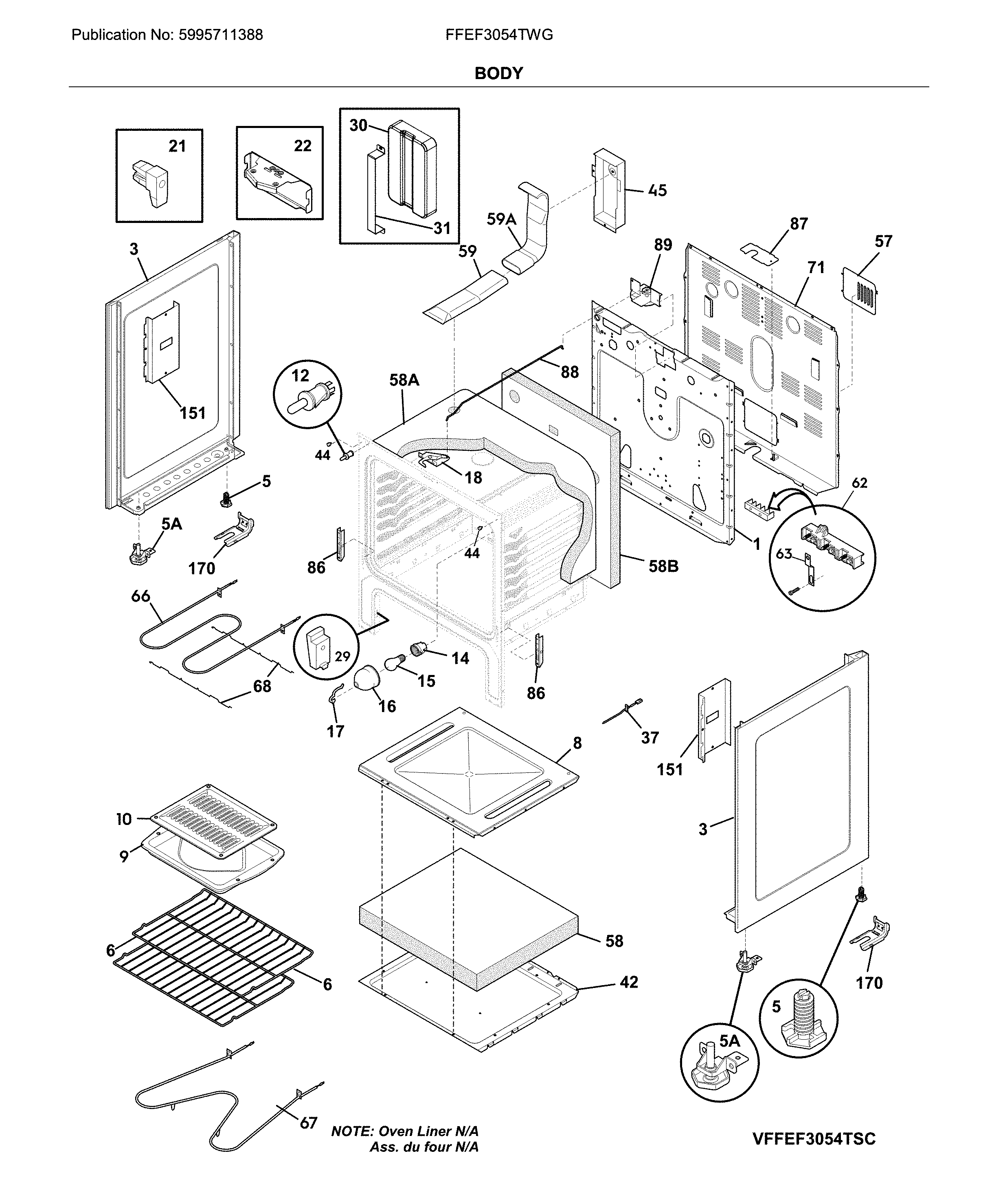 Frigidaire FFEF3054TWG body diagram
